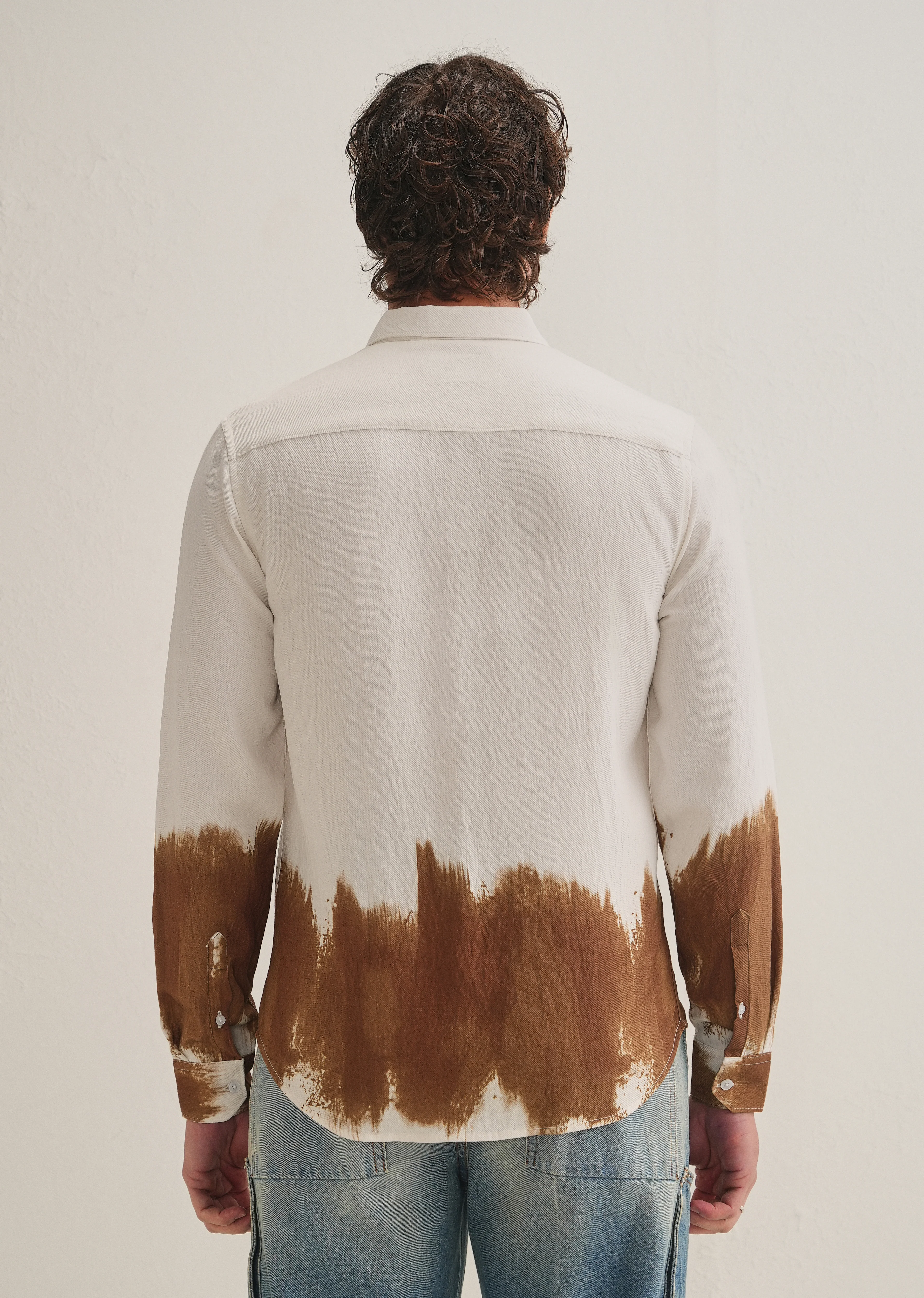 White & Brown Dip-Dyed Shirt - Image 5