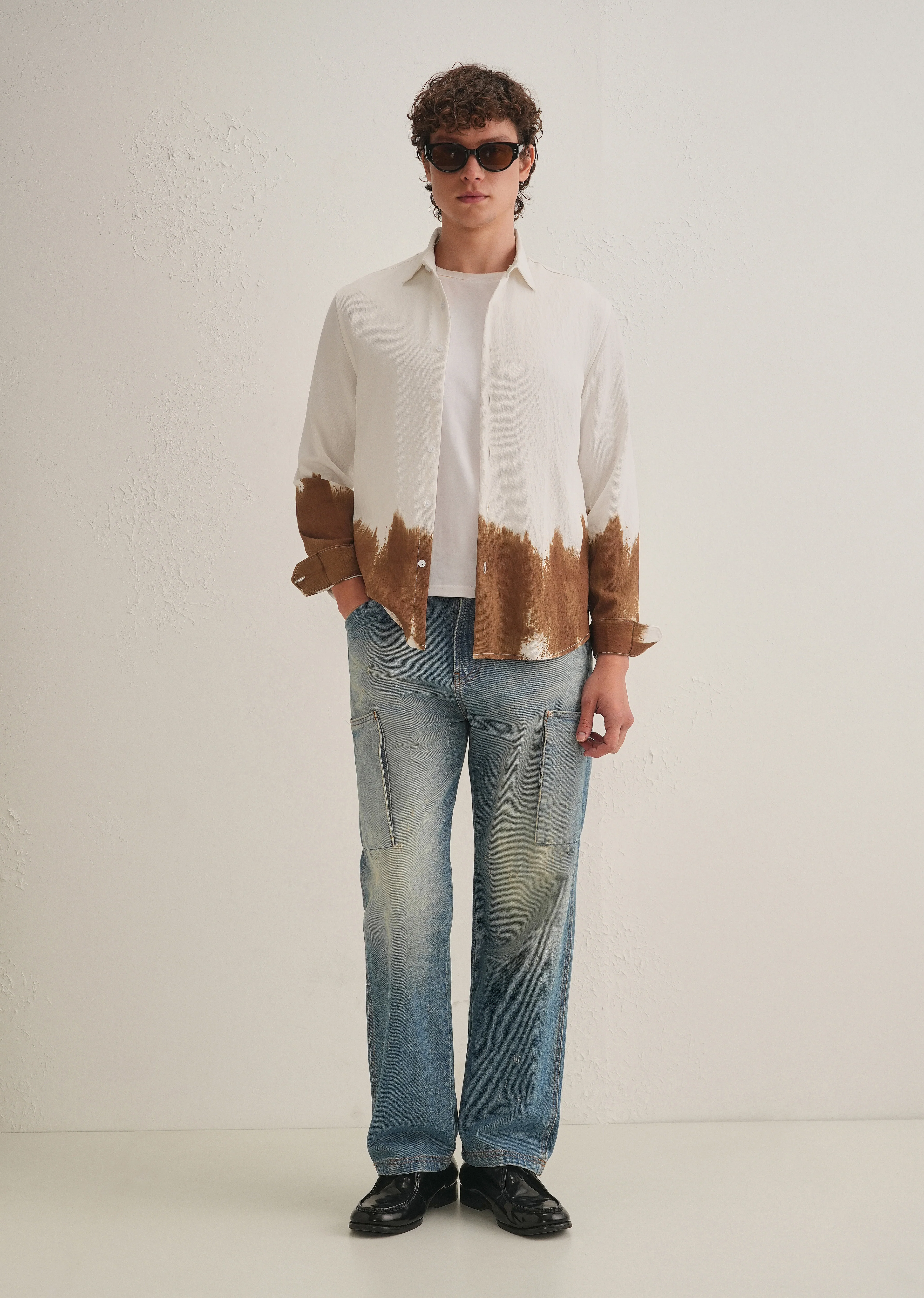 White & Brown Dip-Dyed Shirt - Image 8
