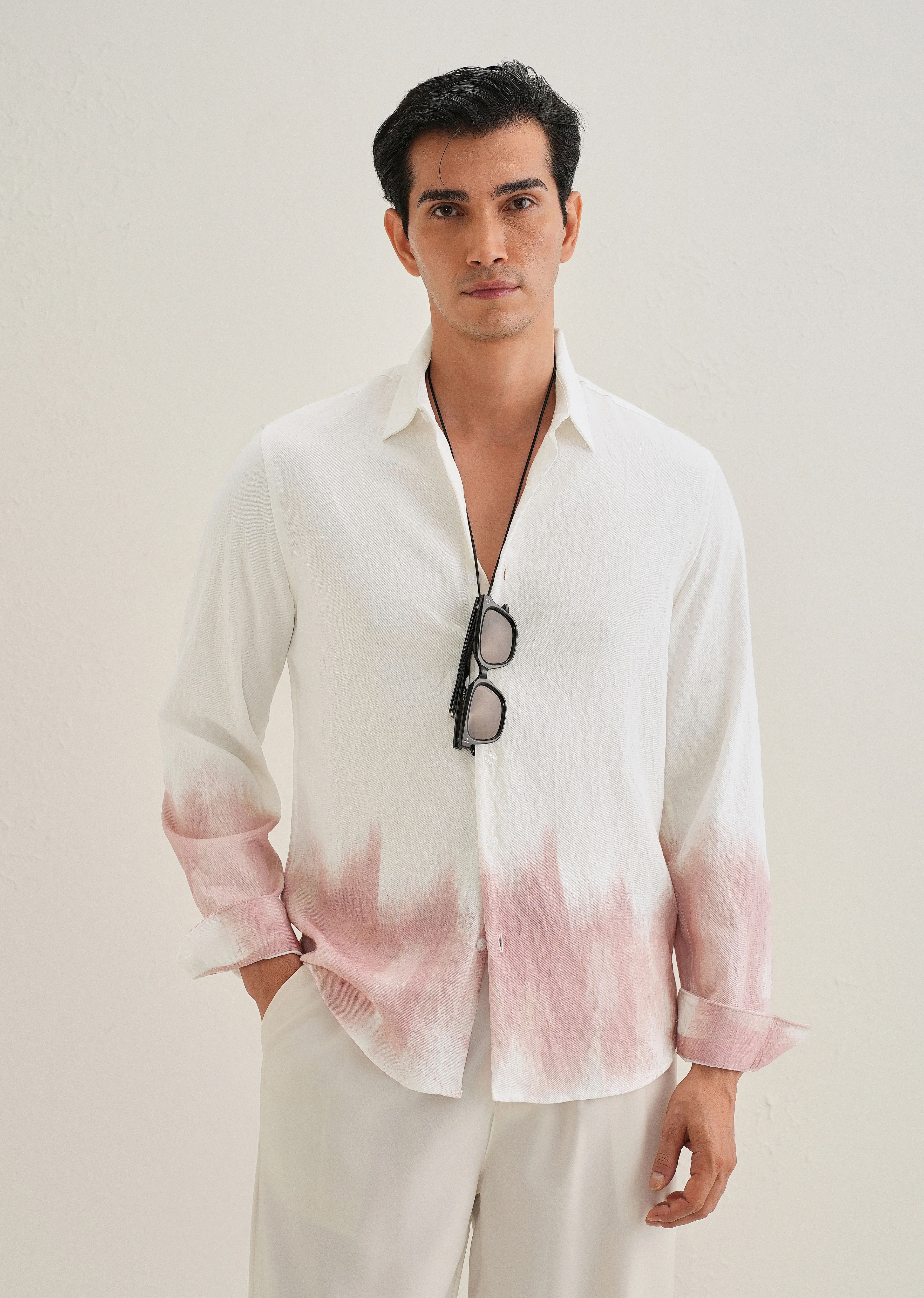 White & Dusty Rose Dip-Dyed Shirt - Image 2