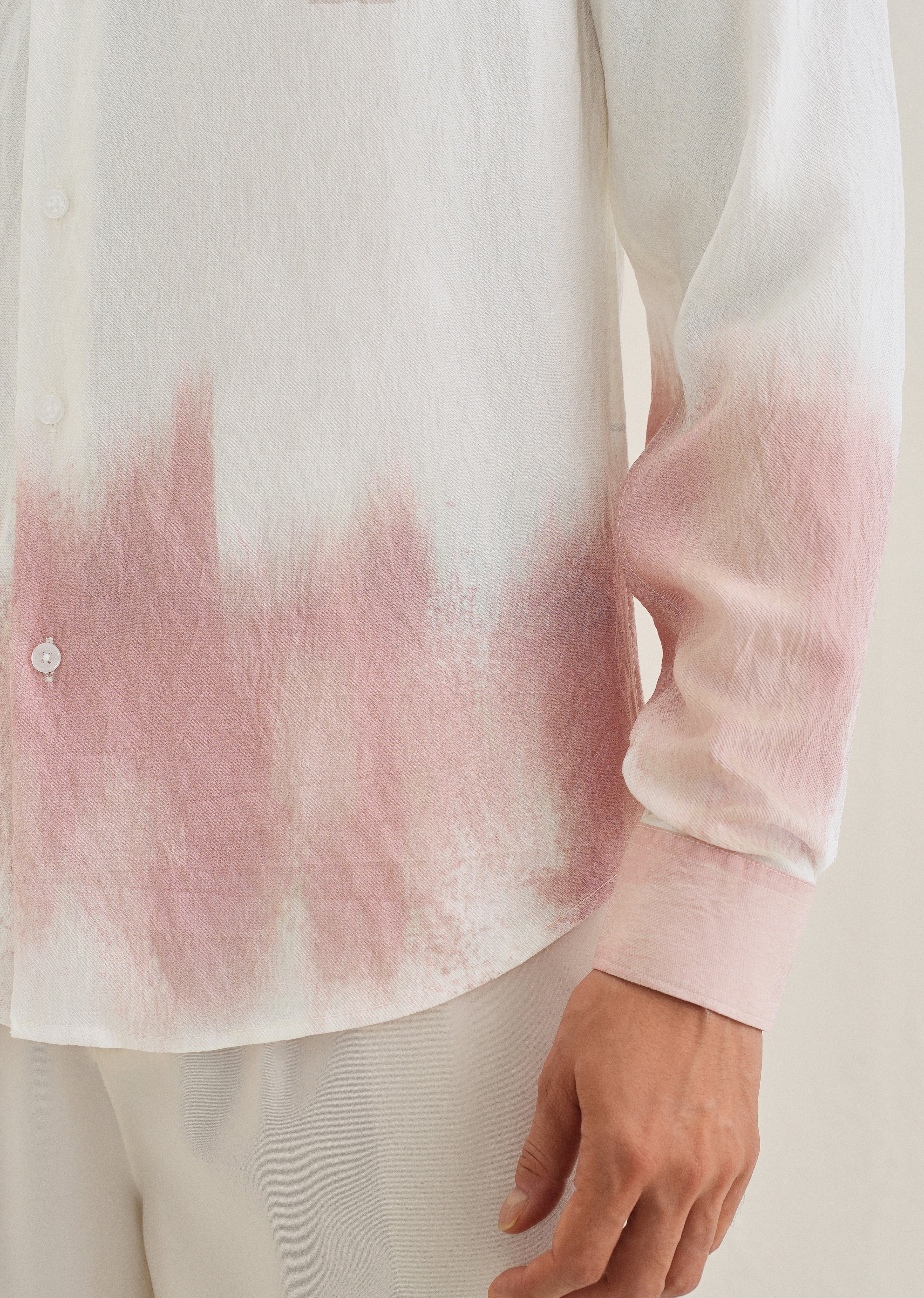 White & Dusty Rose Dip-Dyed Shirt - Image 3
