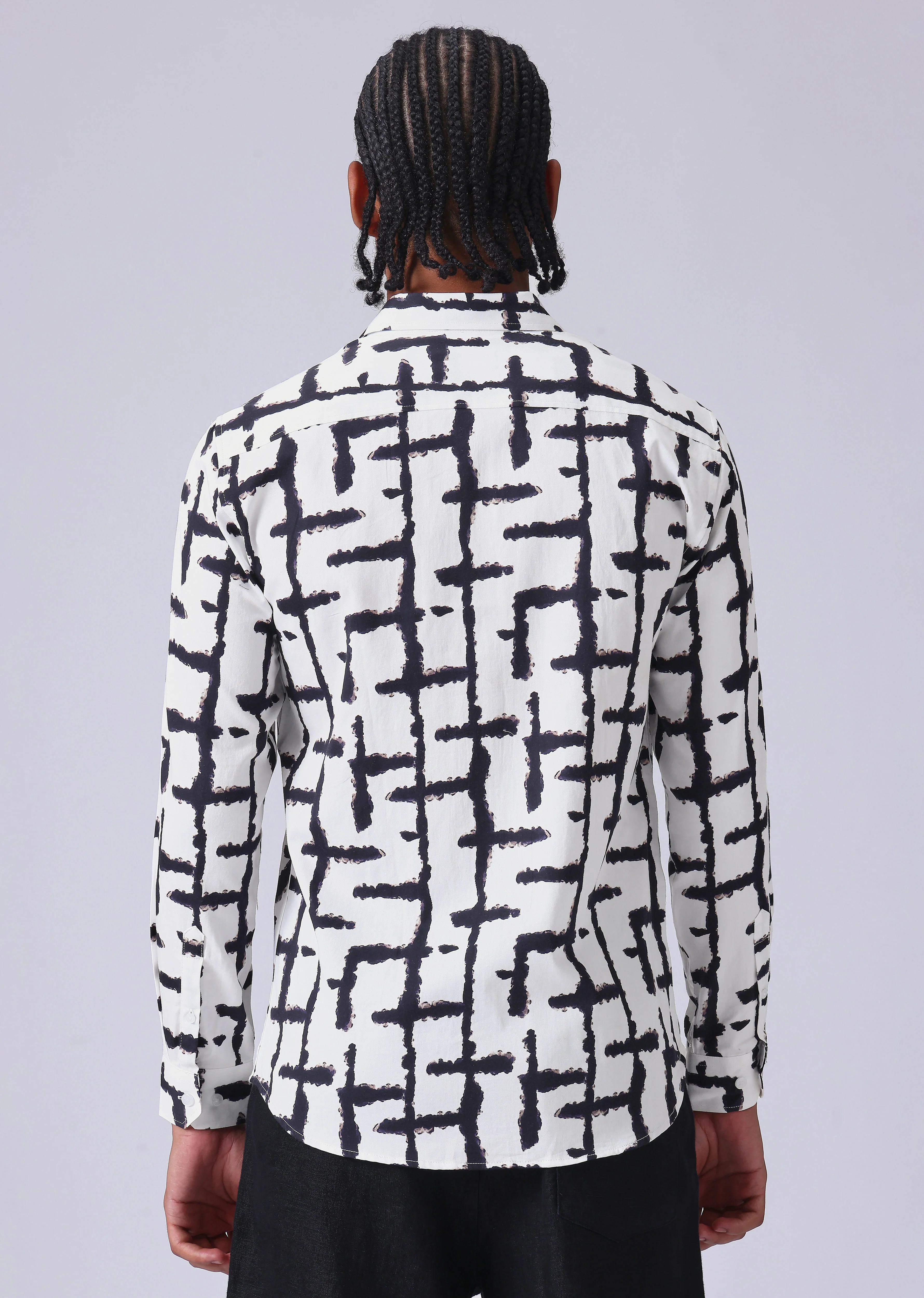 White Abstract Check Print Shirt - Image 2