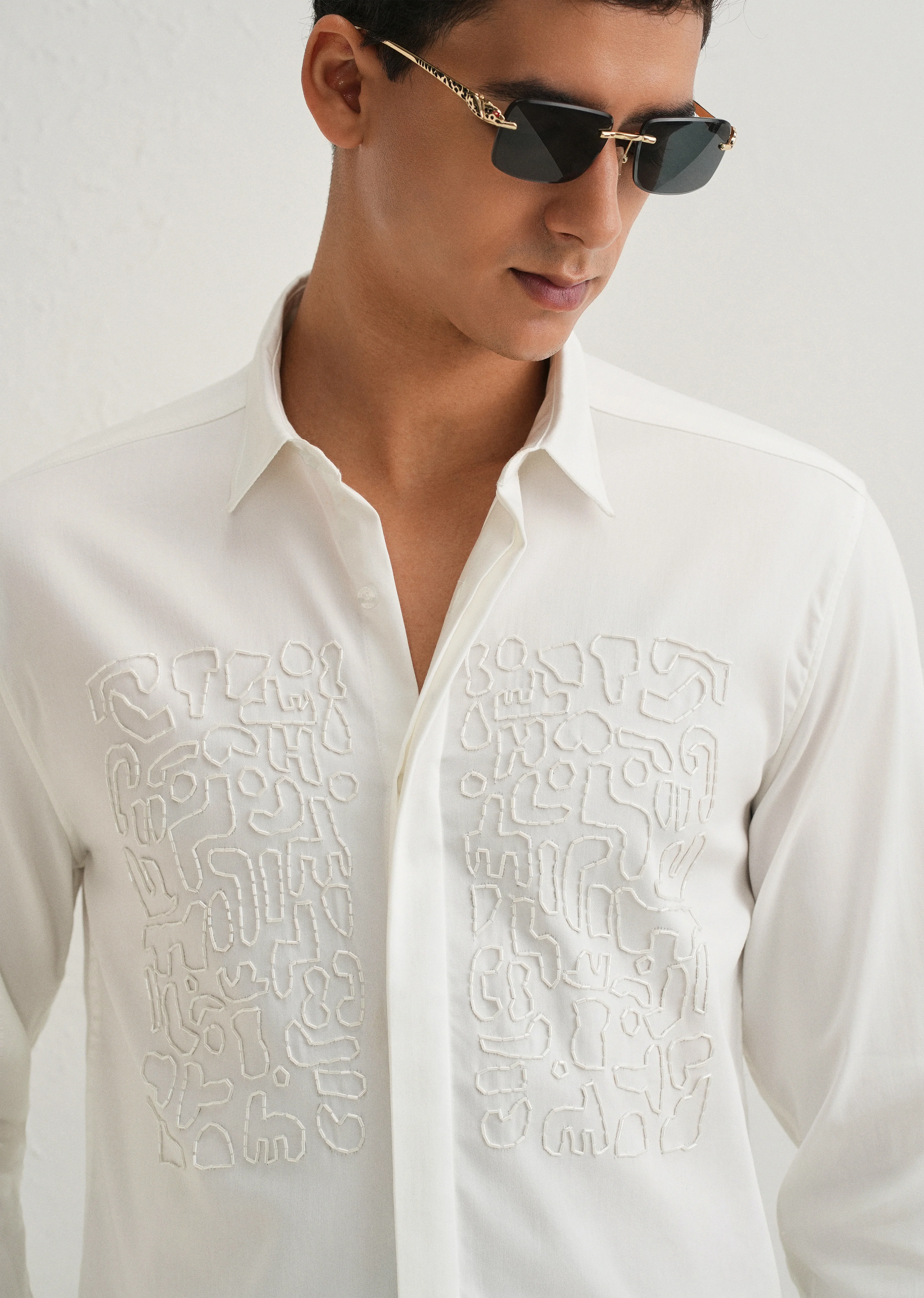 White Abstract Embellished Designer Shirt - Image 5