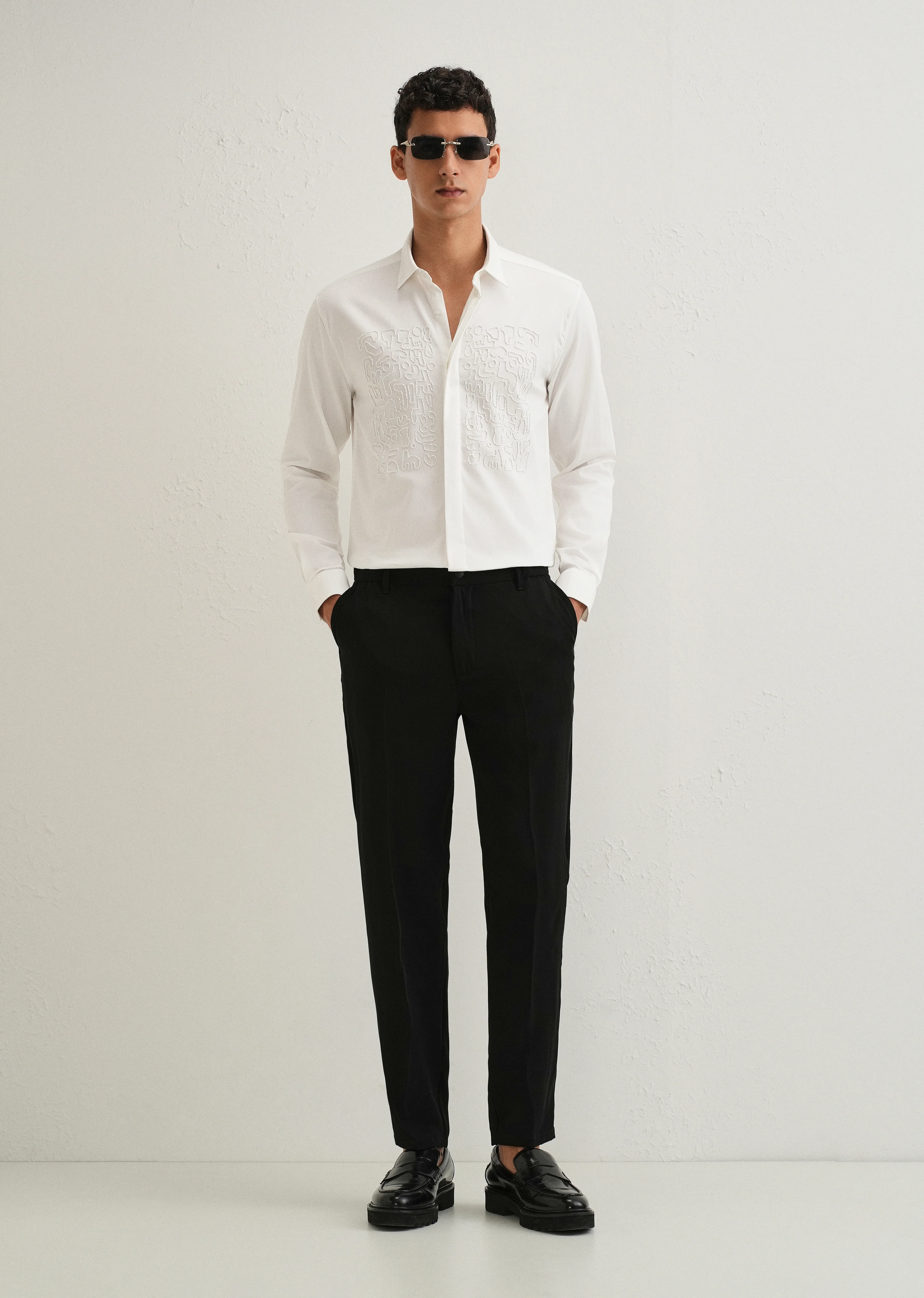 White Abstract Embellished Designer Shirt - Image 6