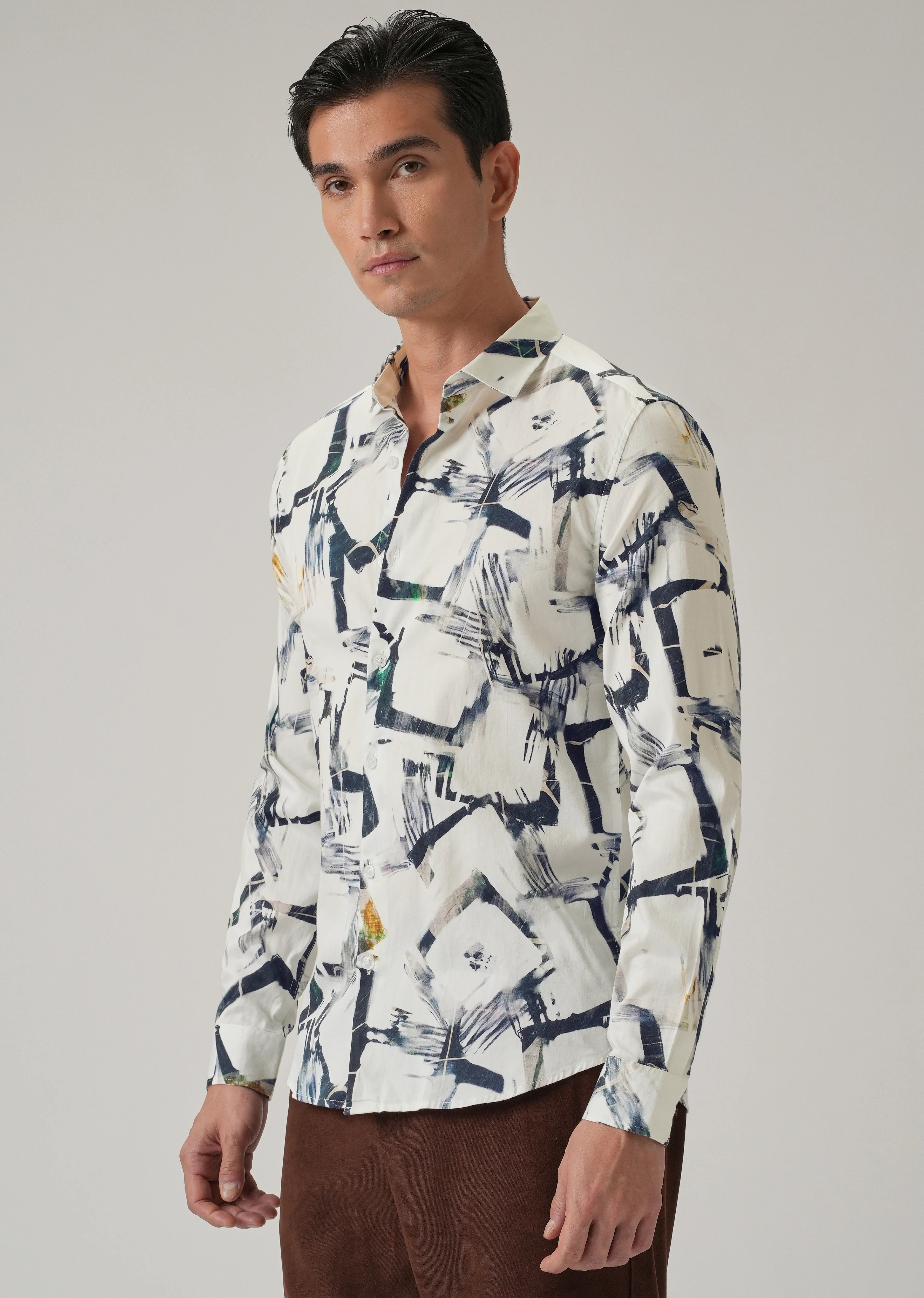 White Abstract Print Shirt - Image 4
