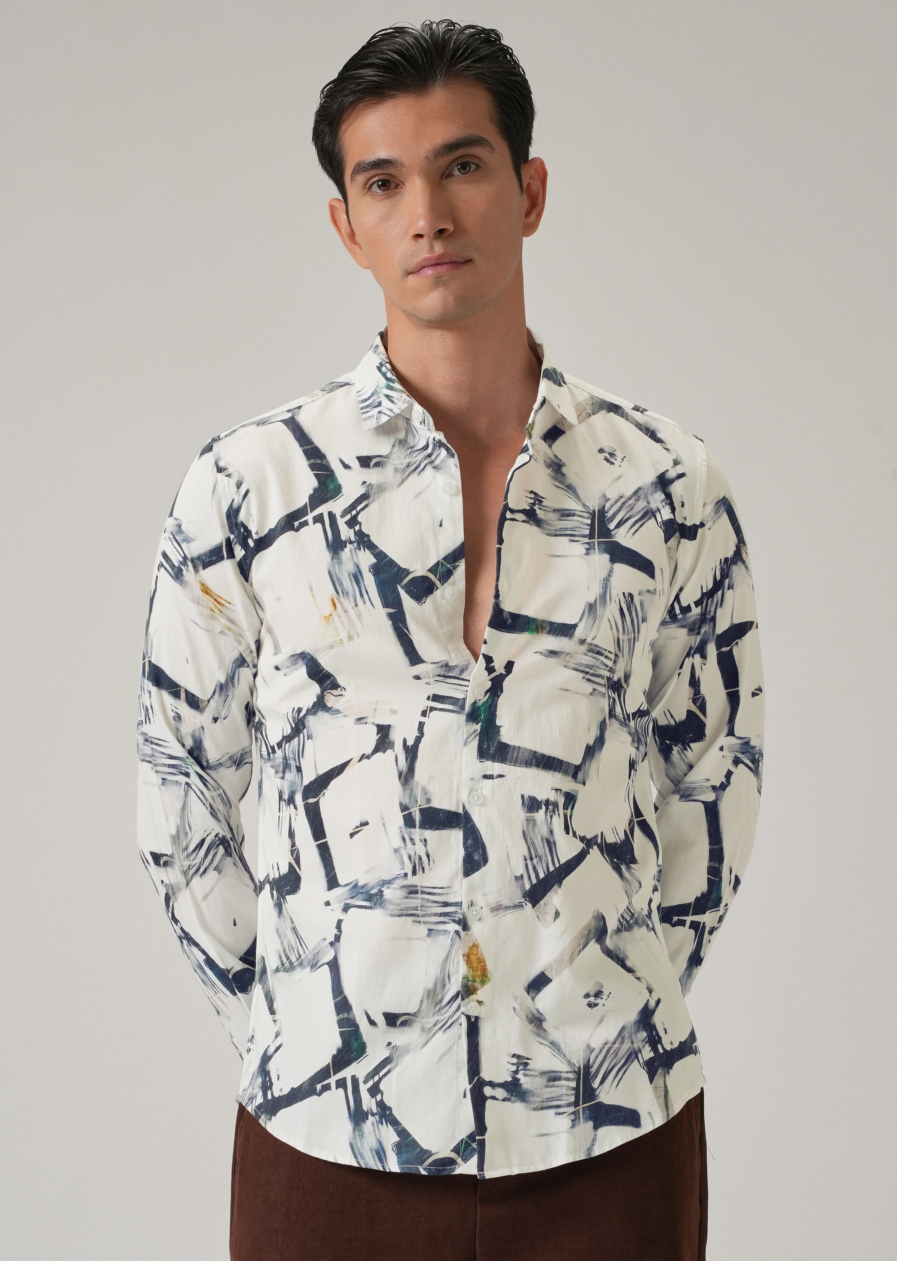 White Abstract Print Shirt - Image 7