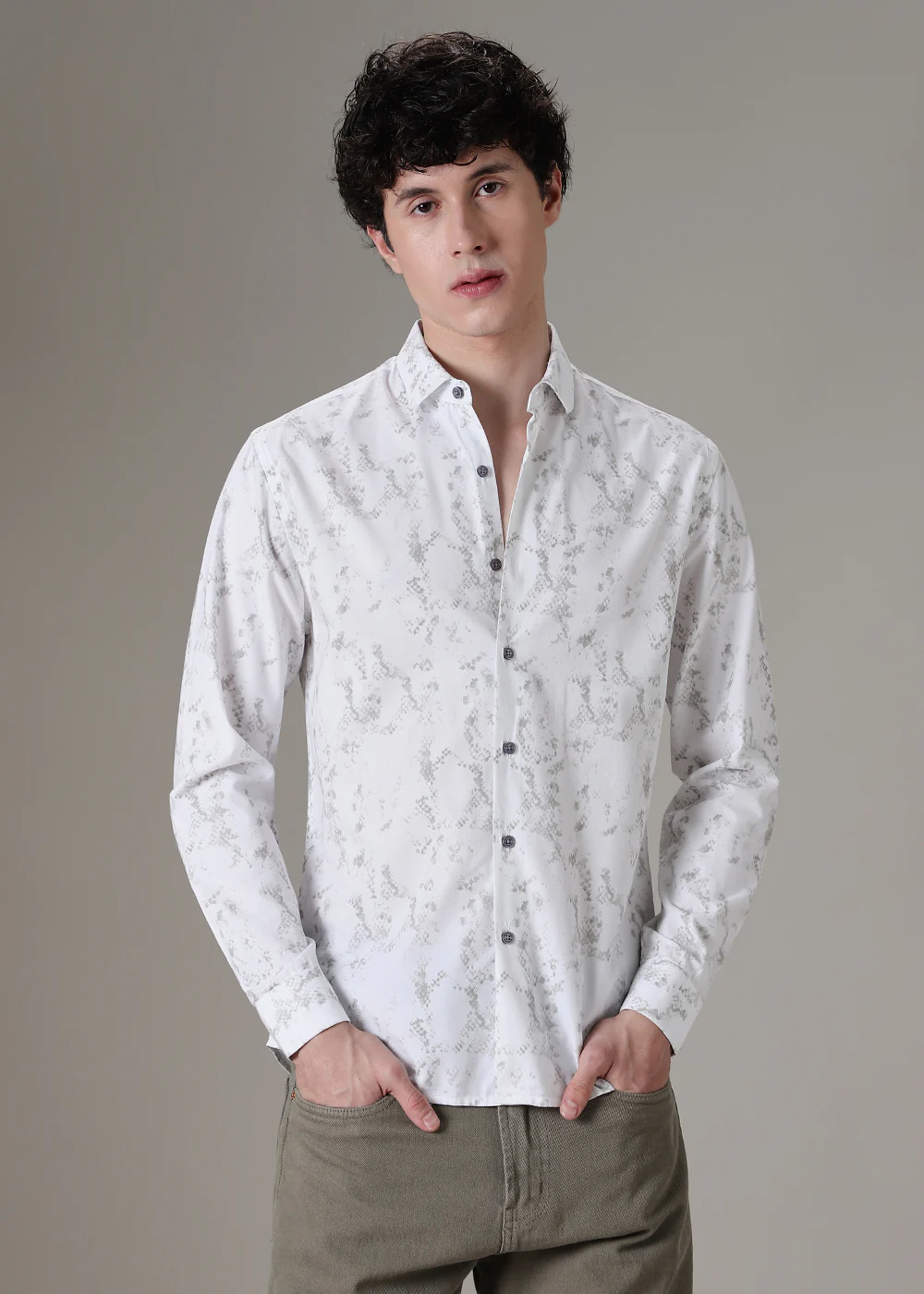 White Abstract Printed Shirt - Image 3