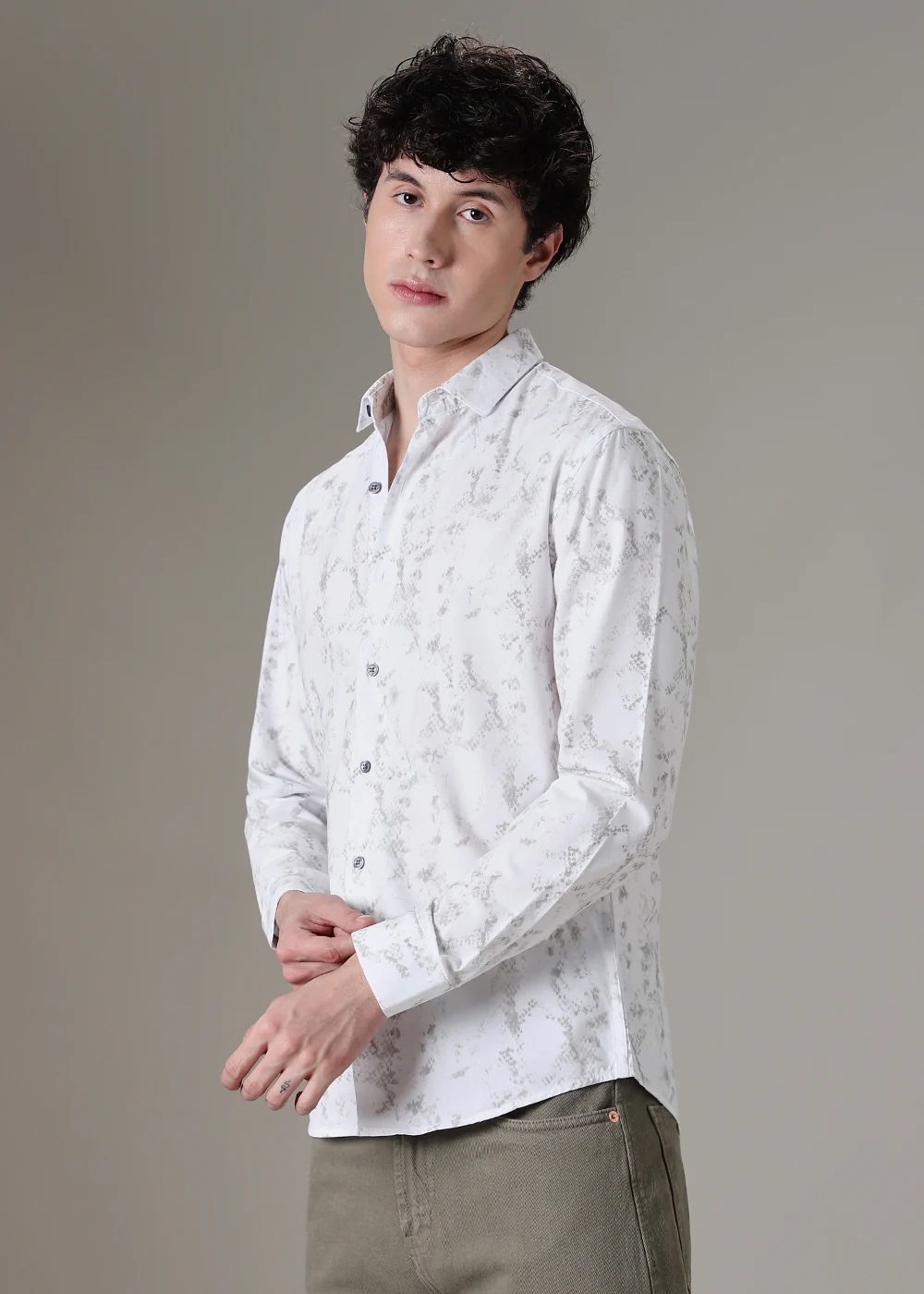 White Abstract Printed Shirt - Image 5