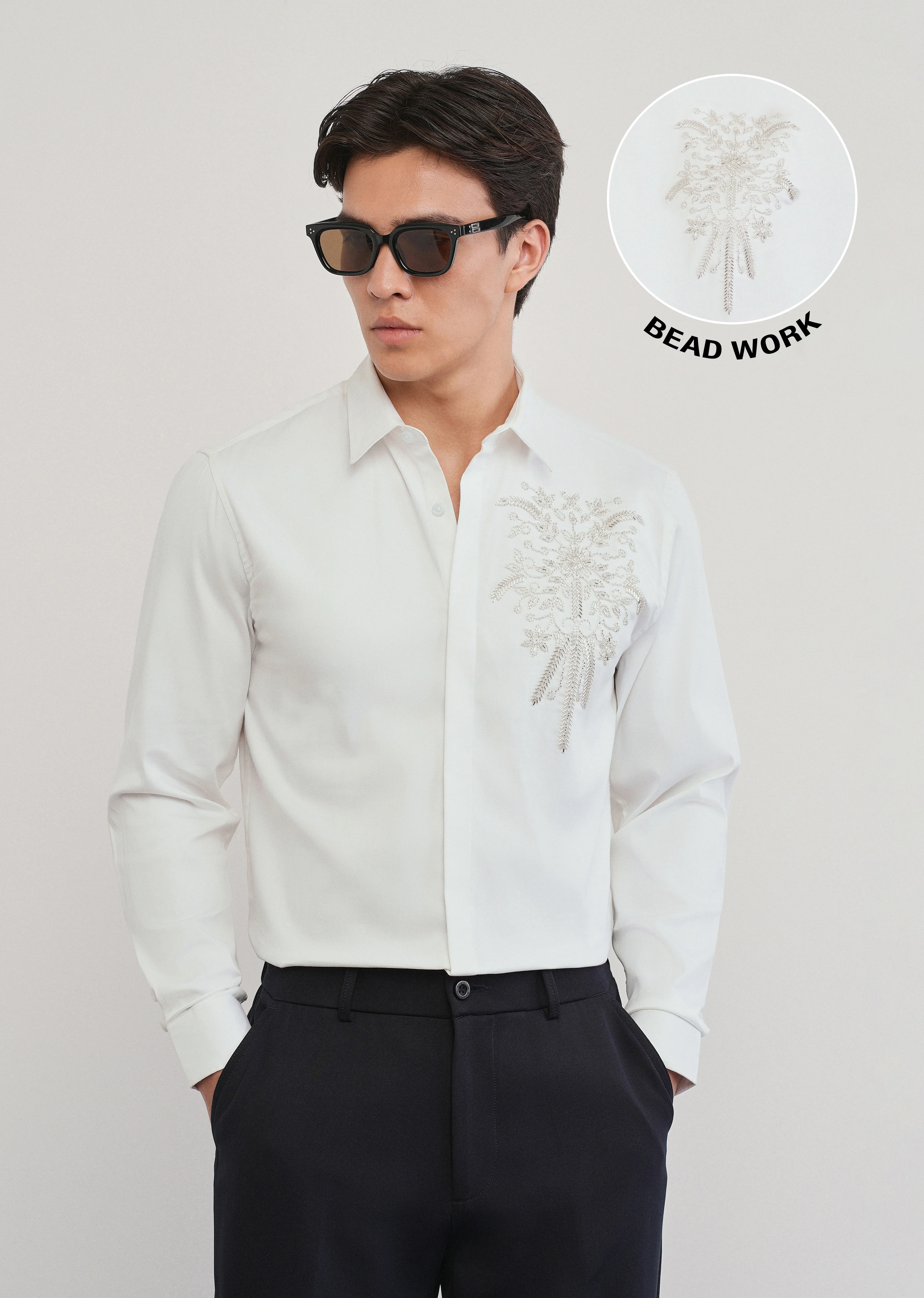 White Beadwork Designer Shirt - Image 7