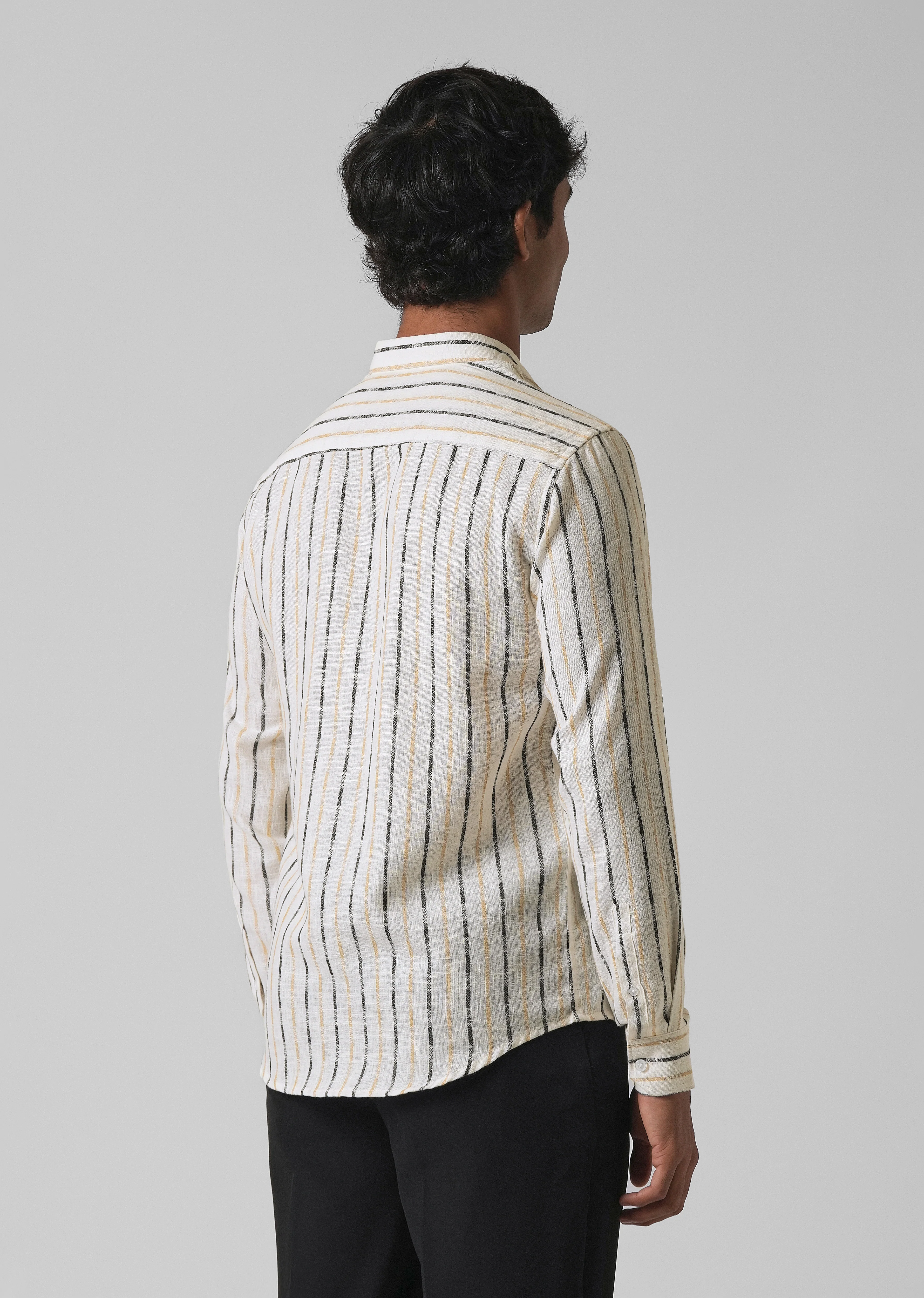White Beige Blended Cotton Striped Shirt - Image 2