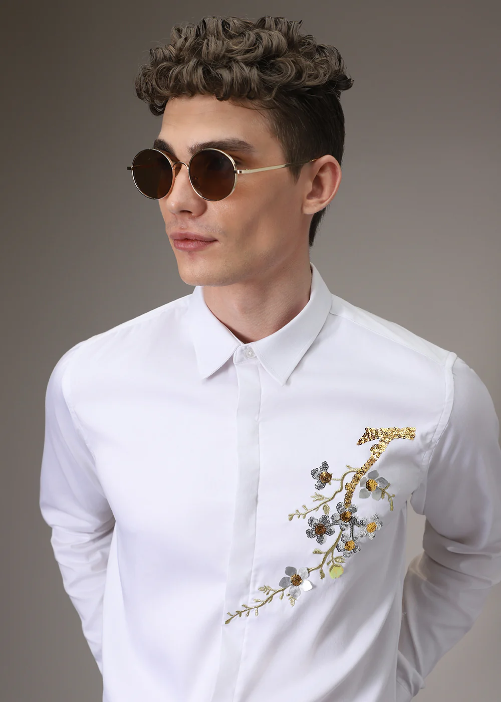 White Blossom Sequenced Designer Shirt - Image 2