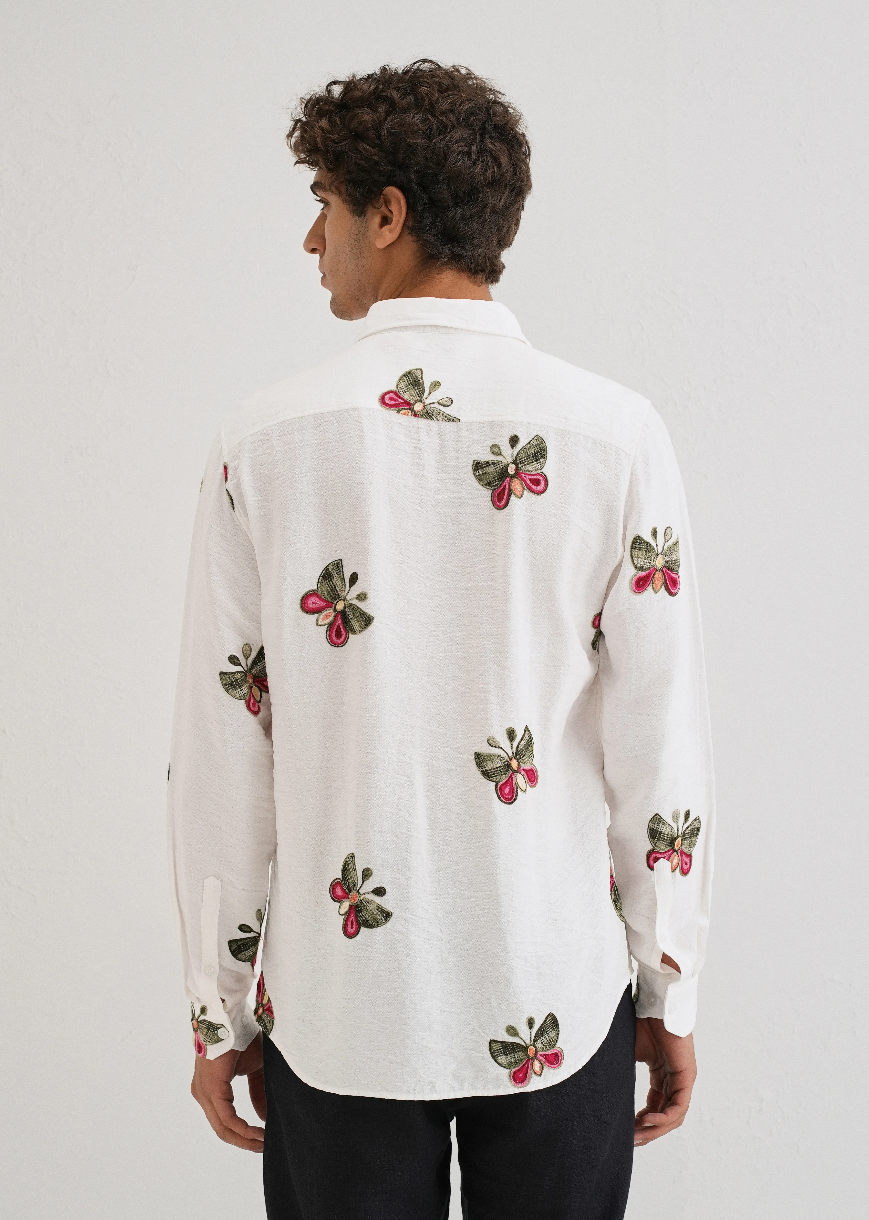 White Butterfly Embroidered Shirt - Image 2