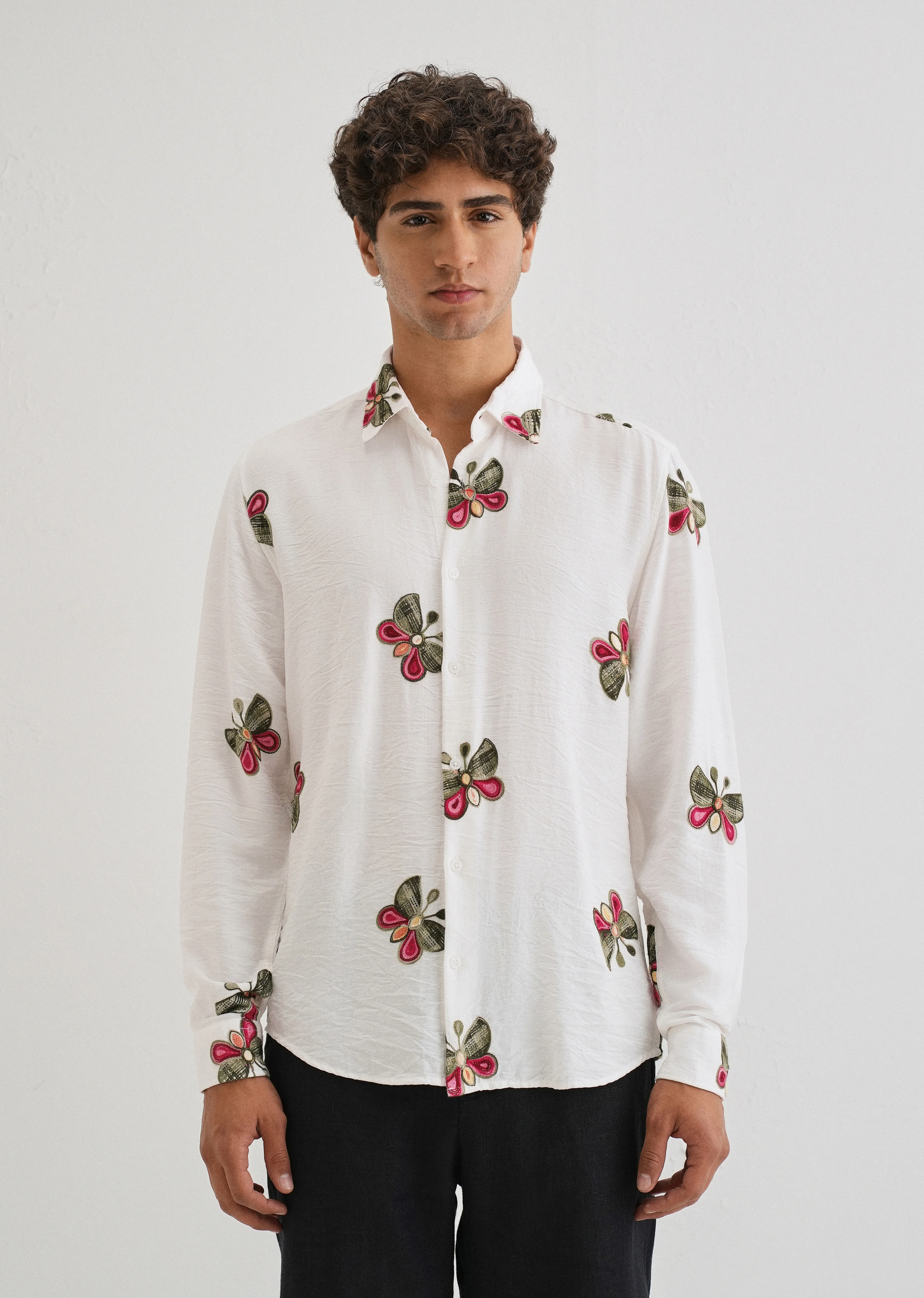 White Butterfly Embroidered Shirt - Image 3