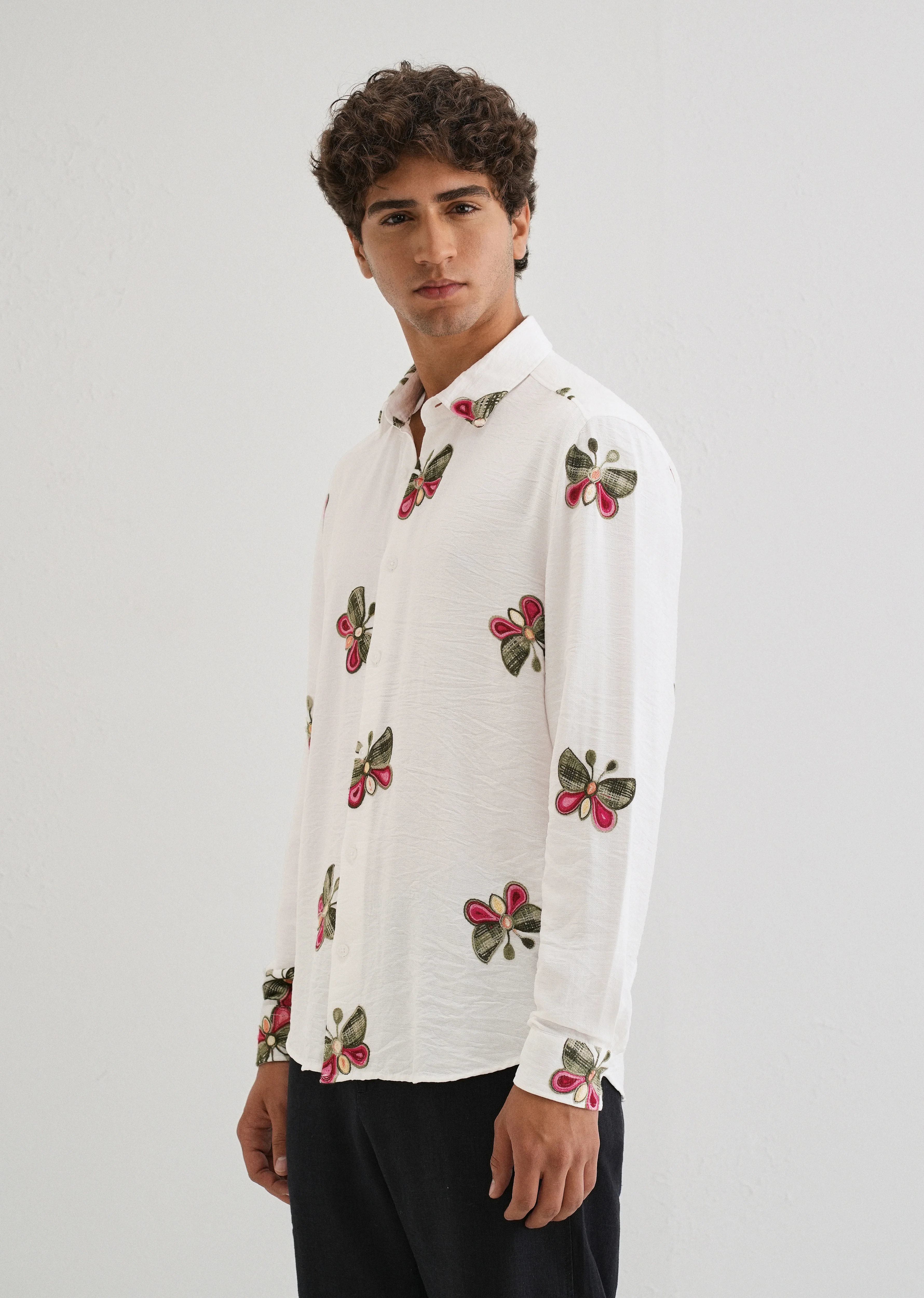 White Butterfly Embroidered Shirt - Image 4