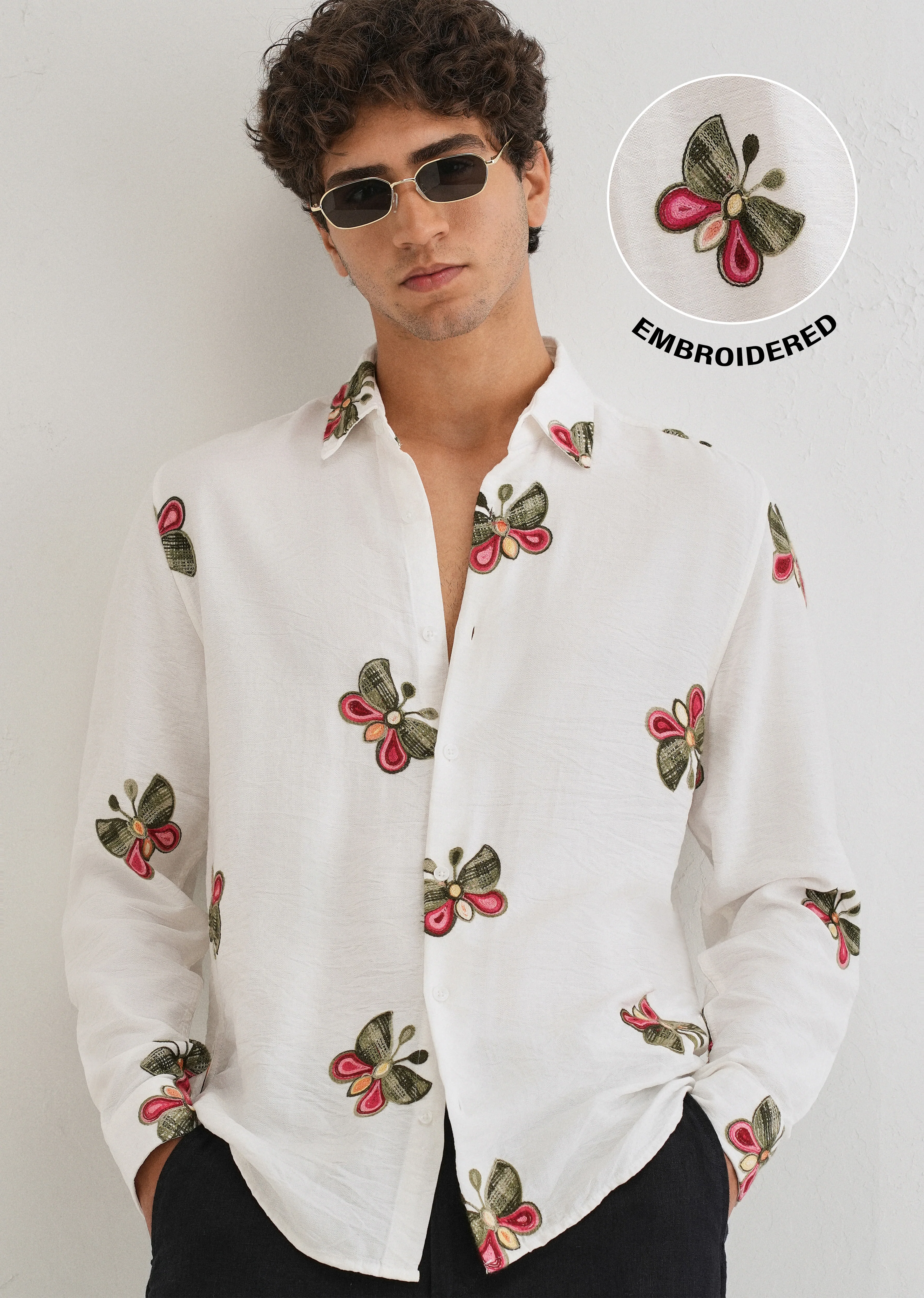 White Butterfly Embroidered Shirt - Image 7