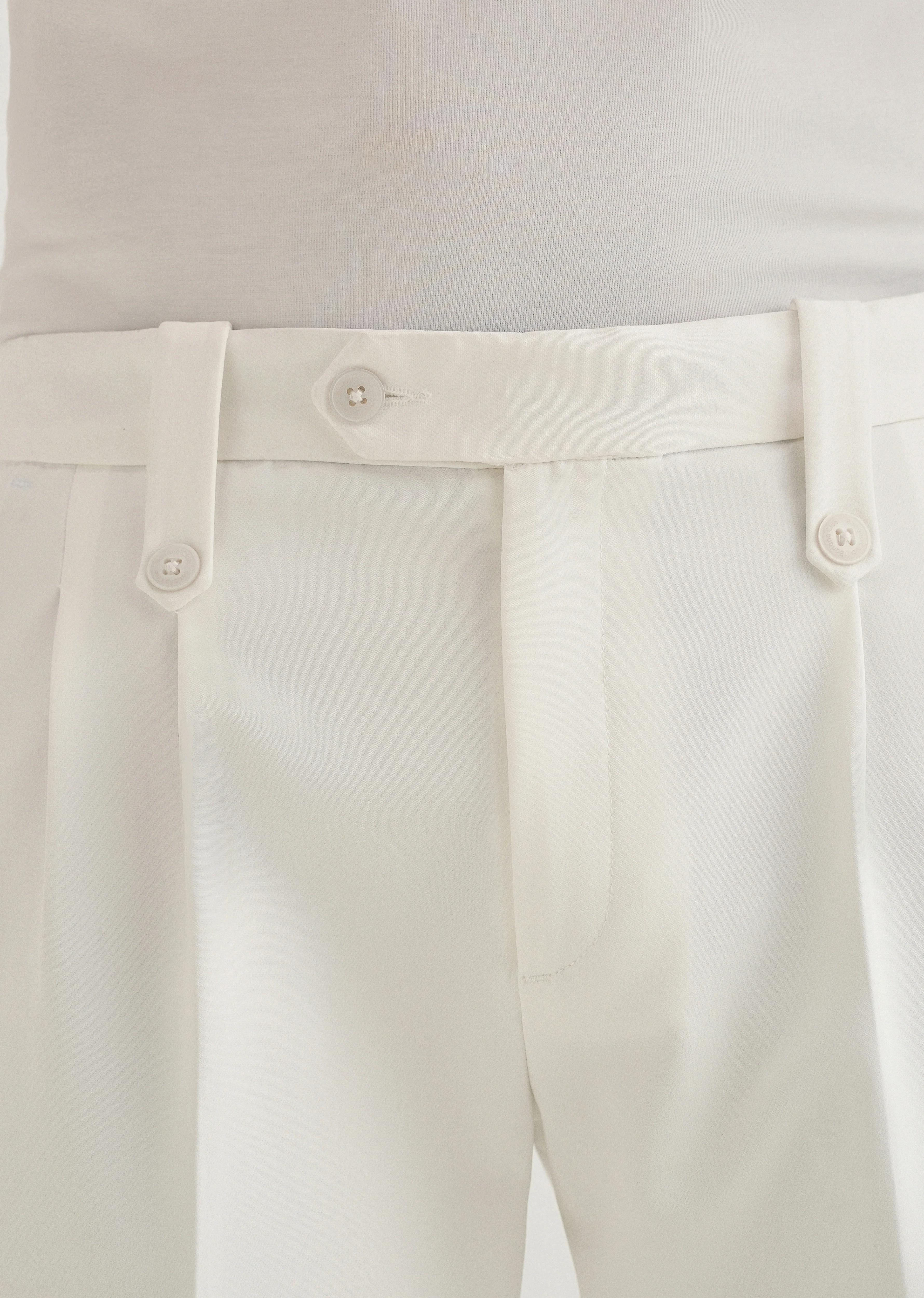 White Button-Tab Pleat Trouser - Image 5