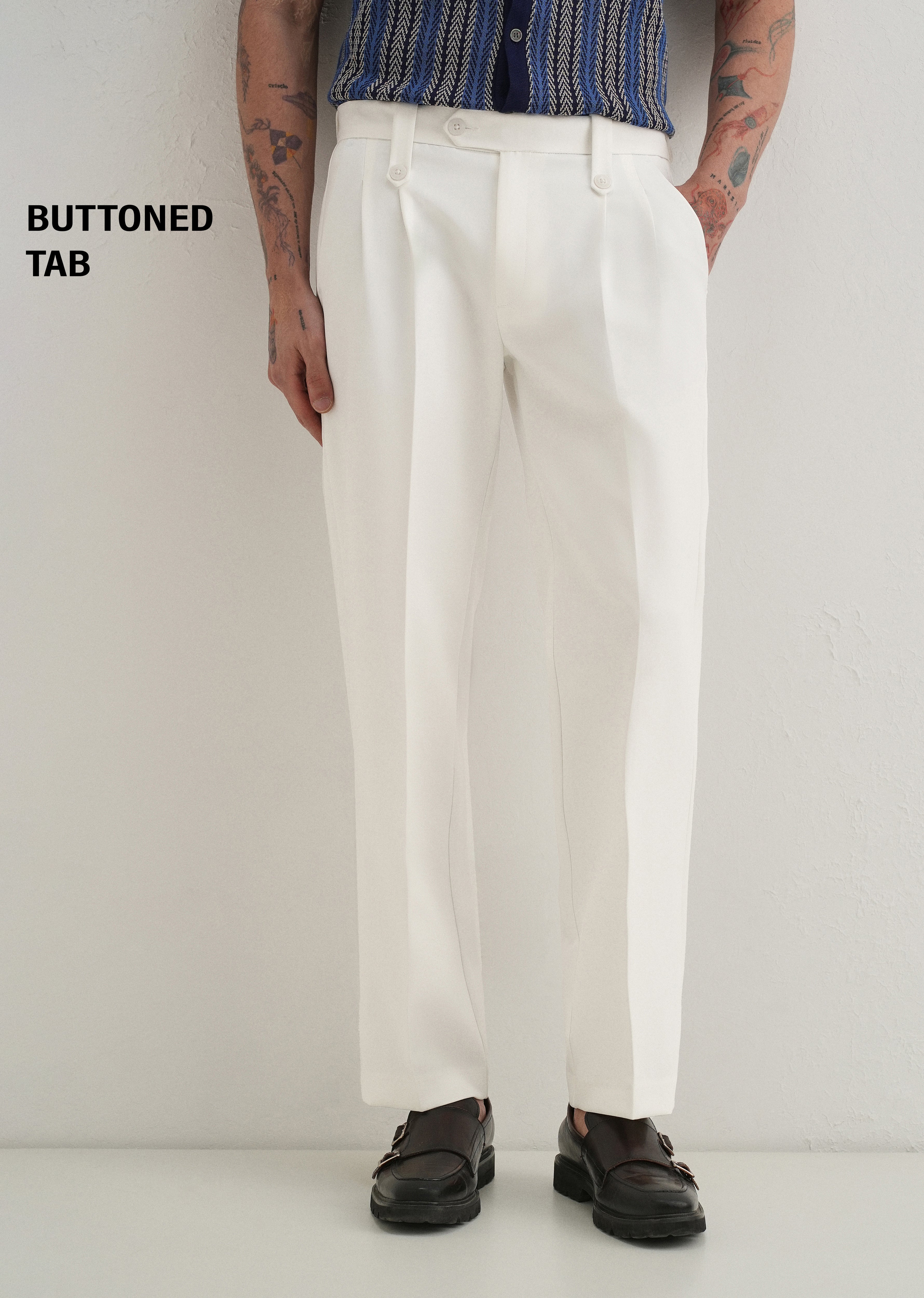 White Button-Tab Pleat Trouser - Image 7