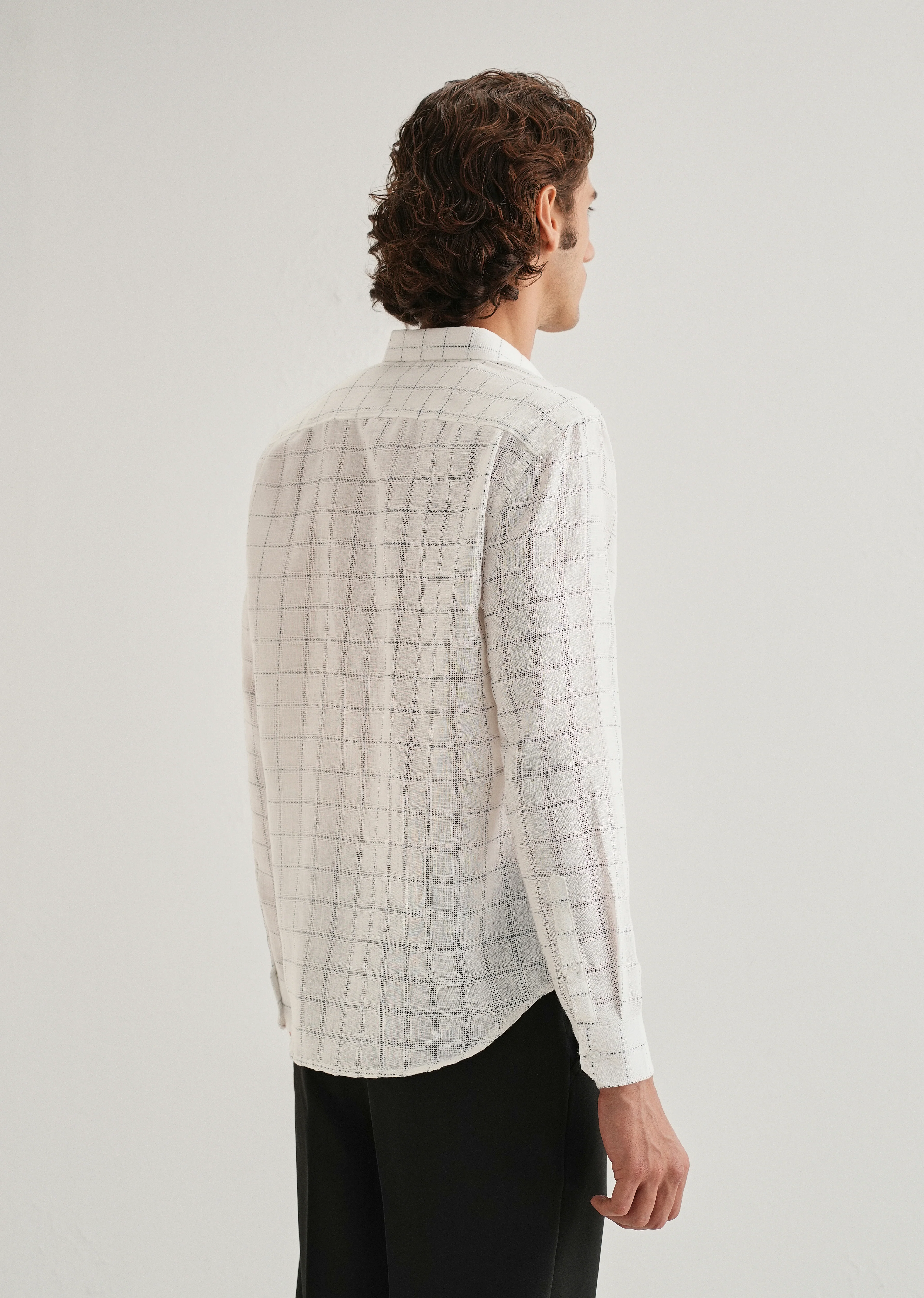 White Check Blended Linen Shirt - Image 2