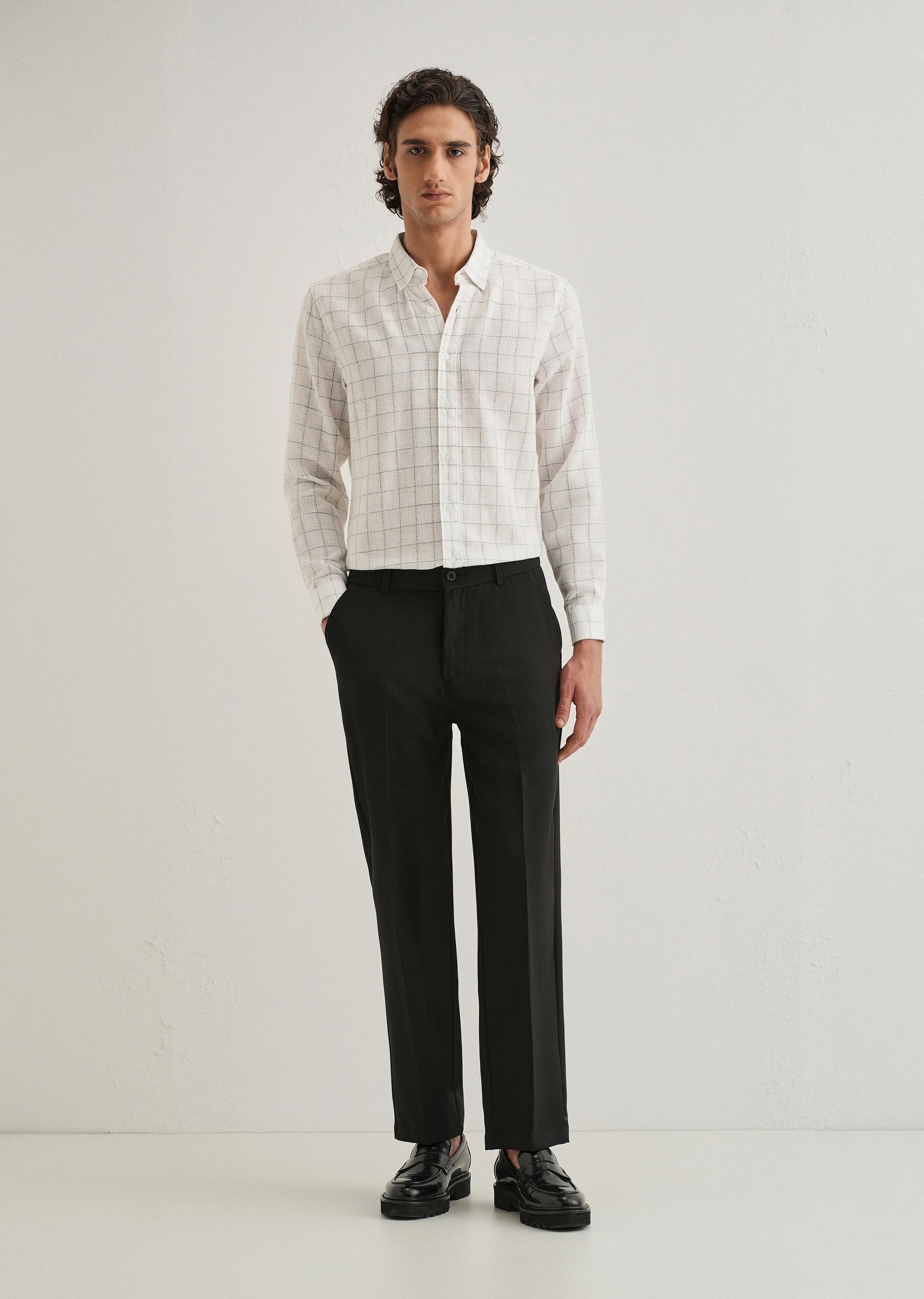 White Check Blended Linen Shirt - Image 6