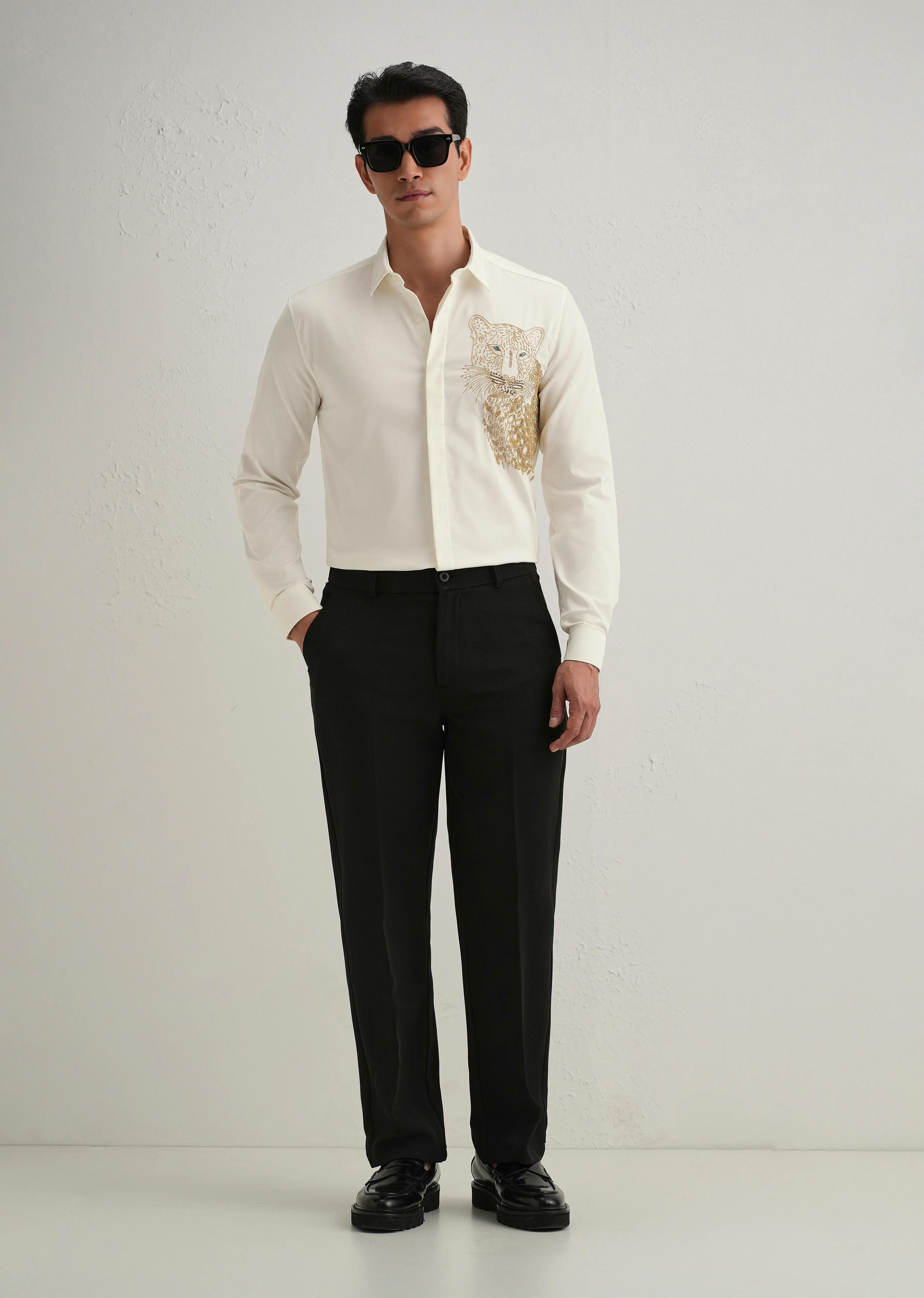 White Cheetah Embellished Handwork Designer Shirt - Image 6