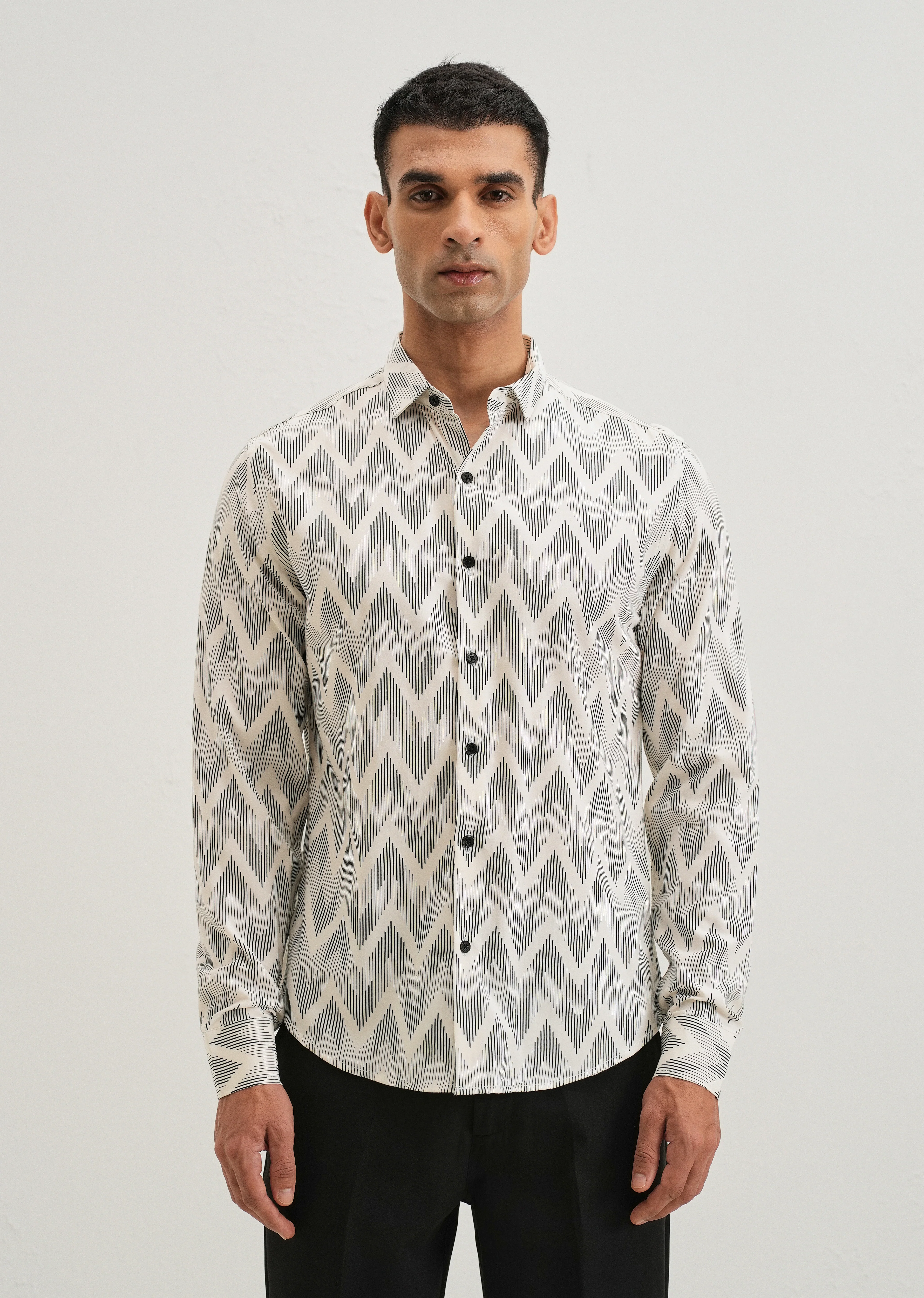 White Chevron Printed Shirt - Image 3