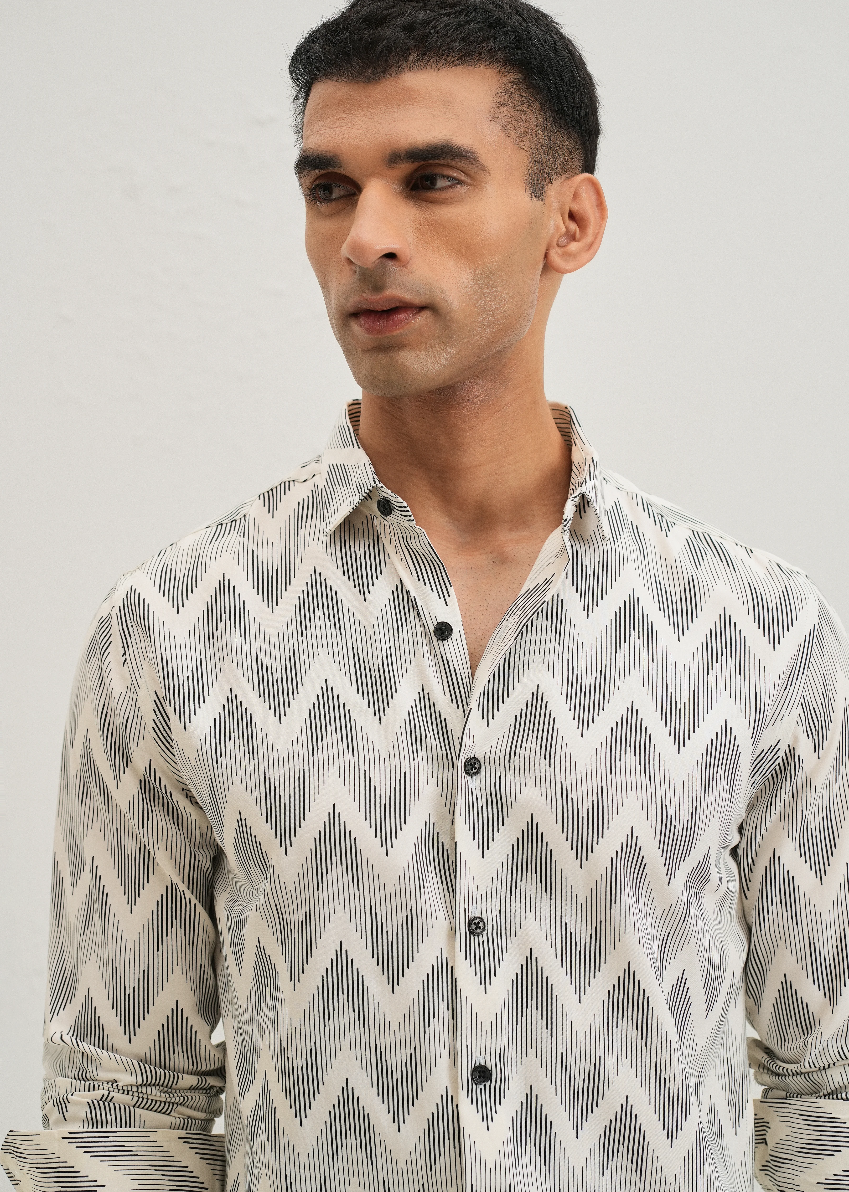 White Chevron Printed Shirt - Image 5