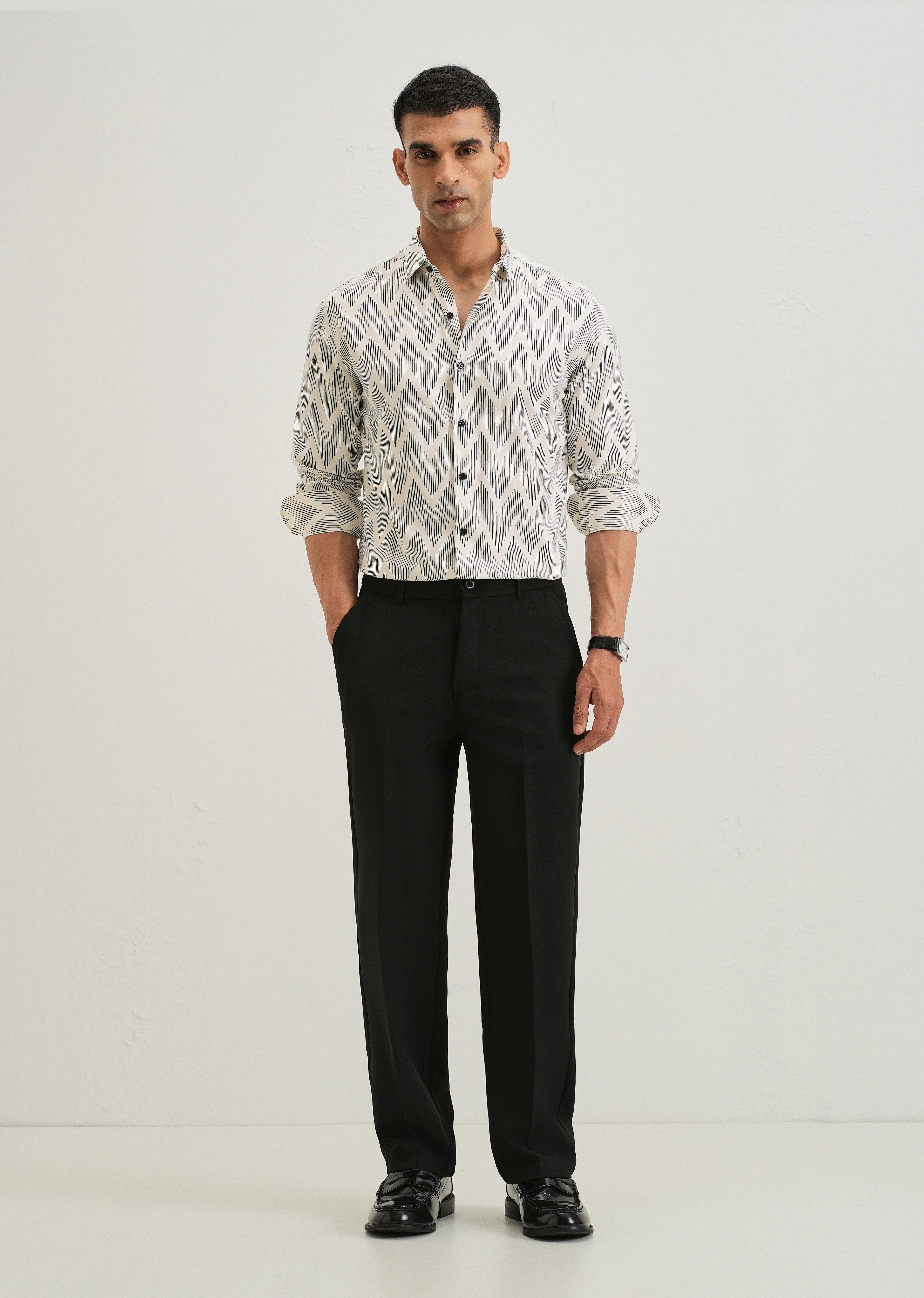 White Chevron Printed Shirt - Image 6