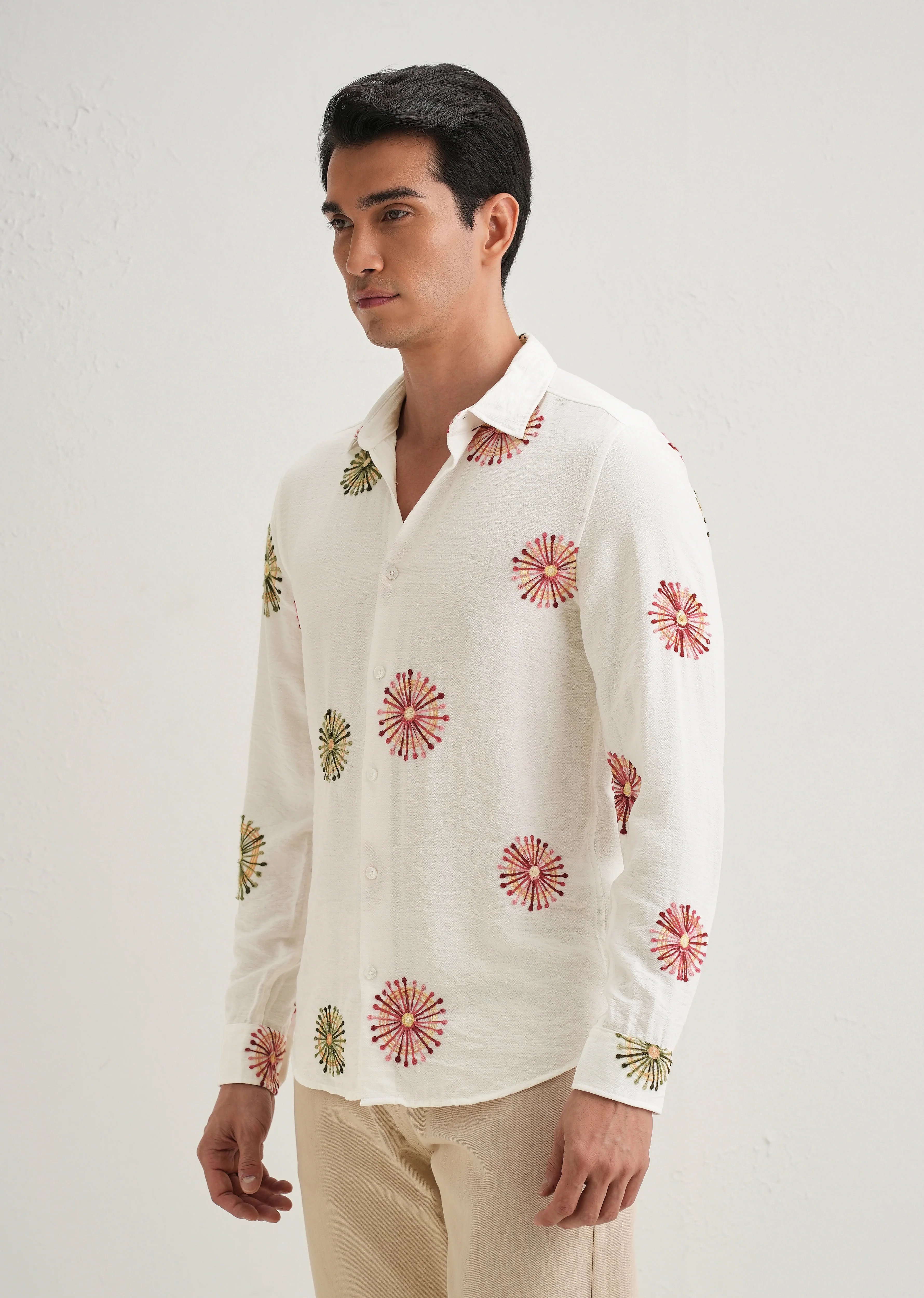 White Circular Embroidery Shirt - Image 4