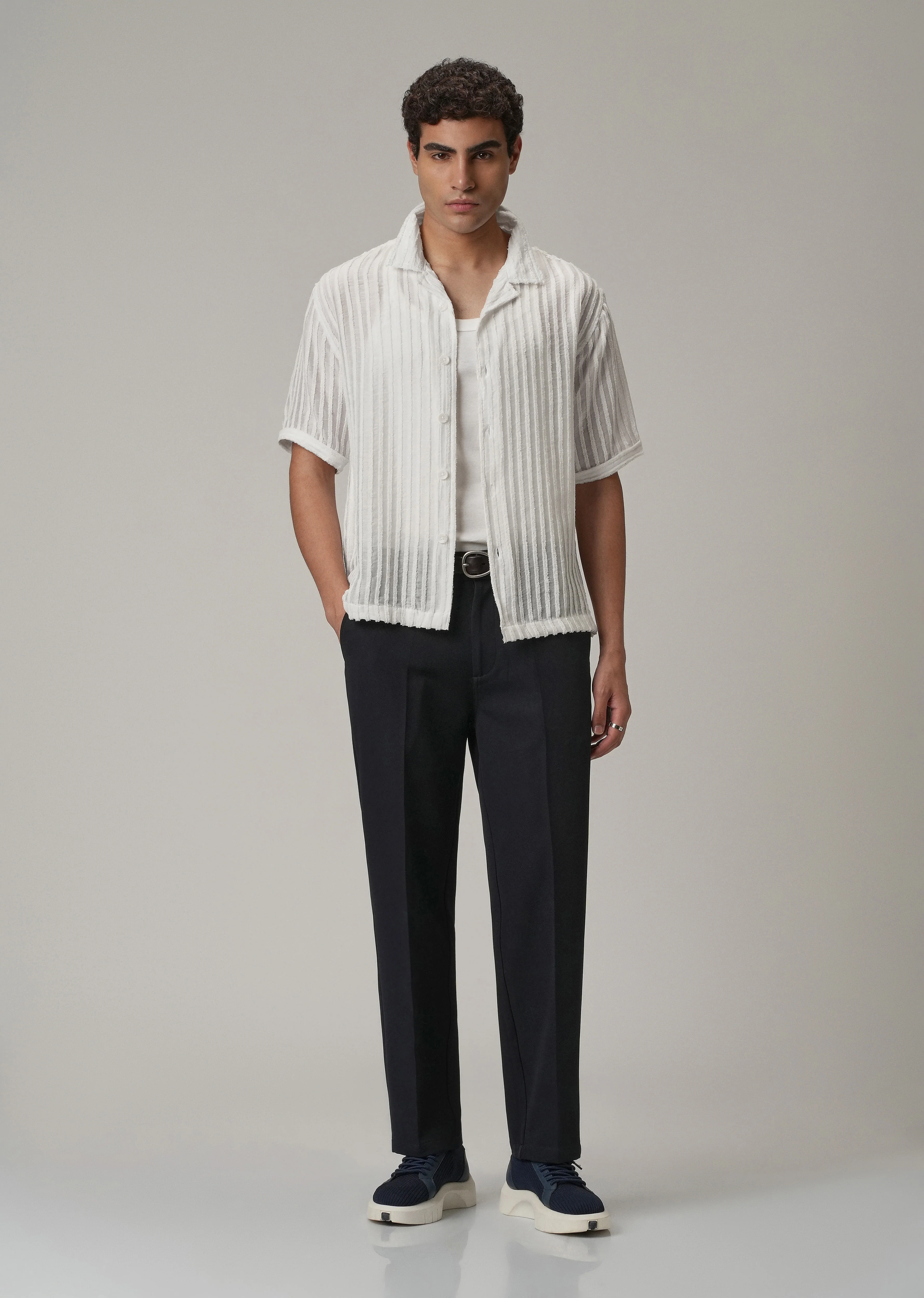 White Clip Jacquard Stripe Shirt - Image 6