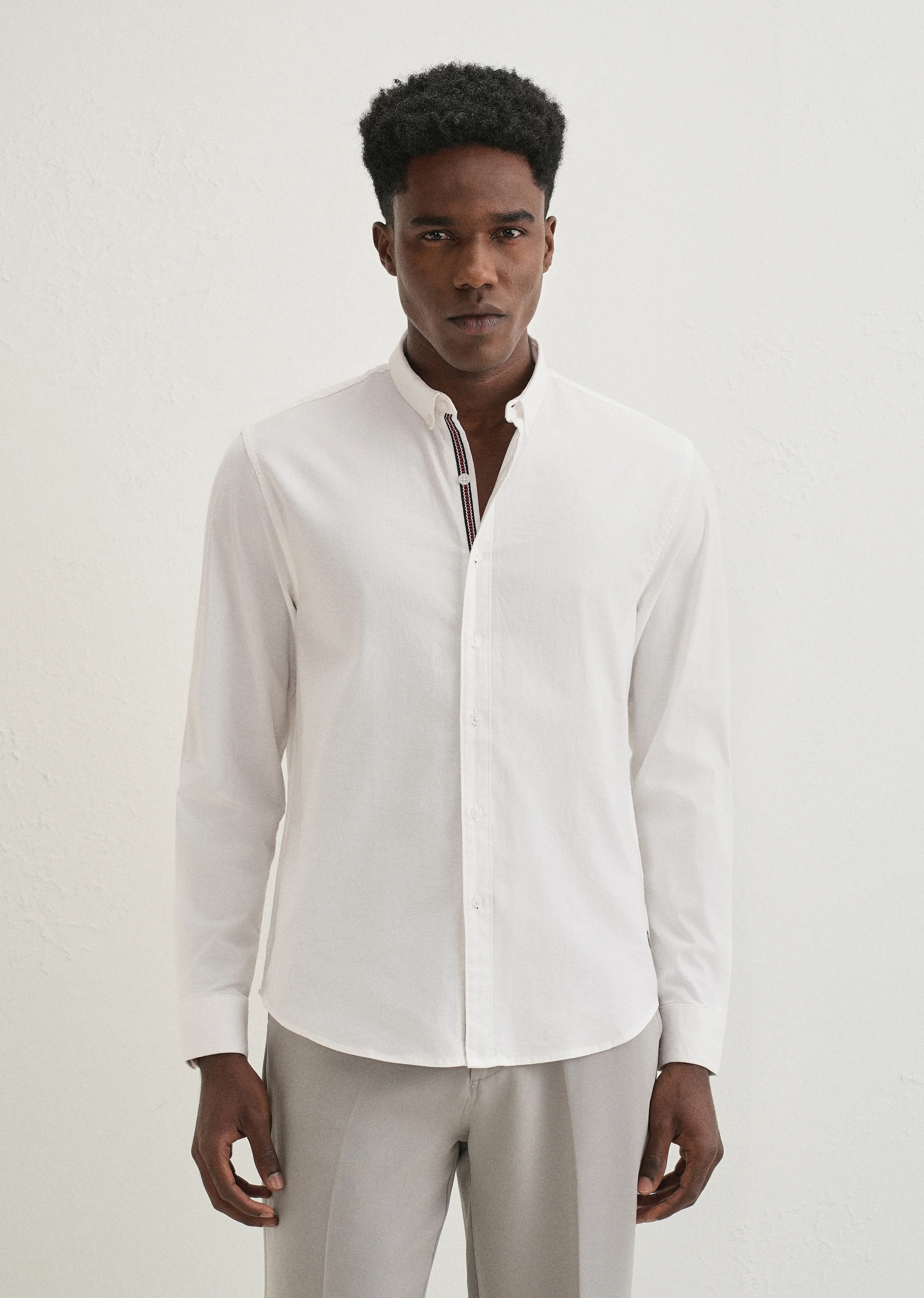 White Contrast Placket Shirt - Image 4