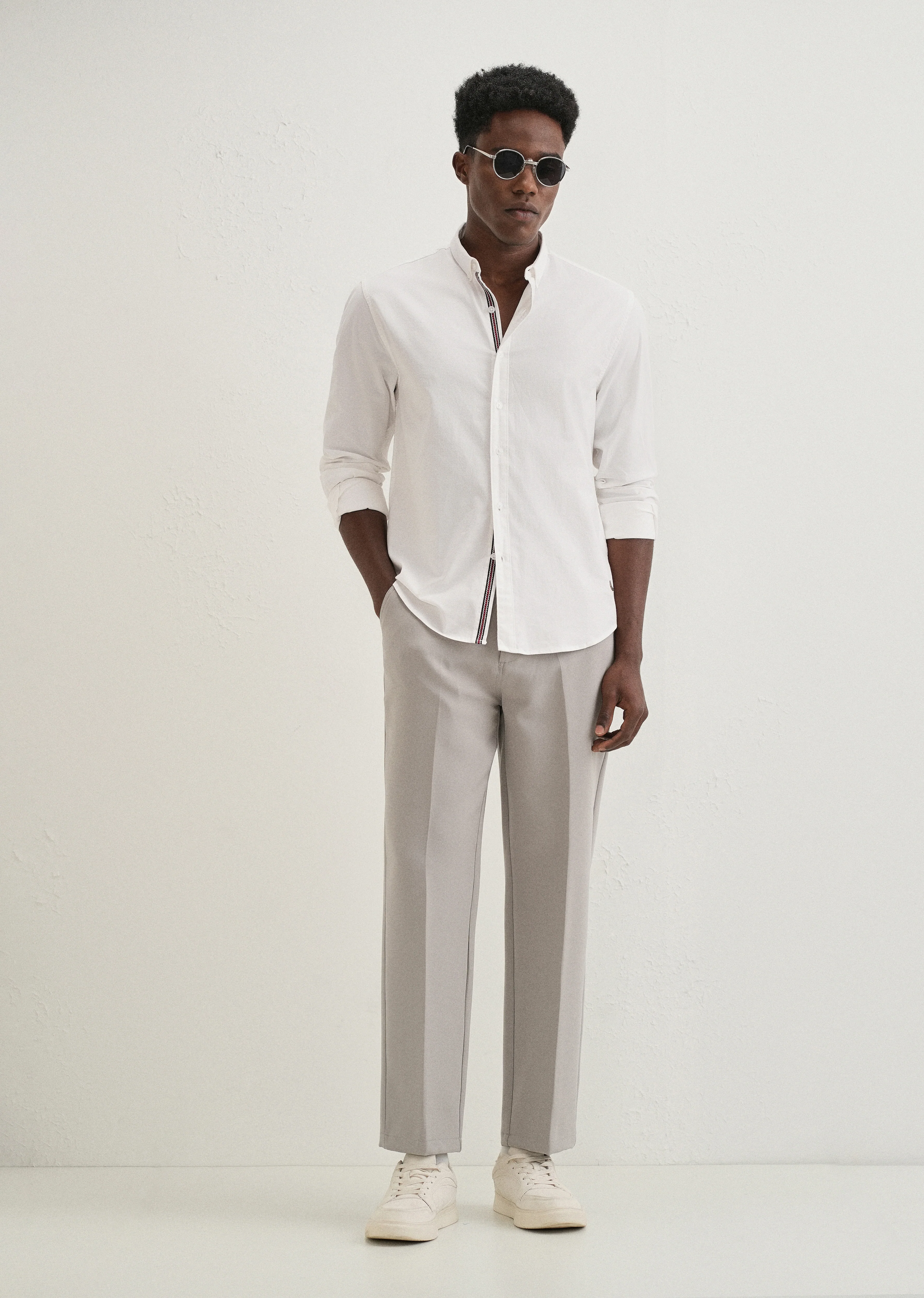 White Contrast Placket Shirt - Image 8