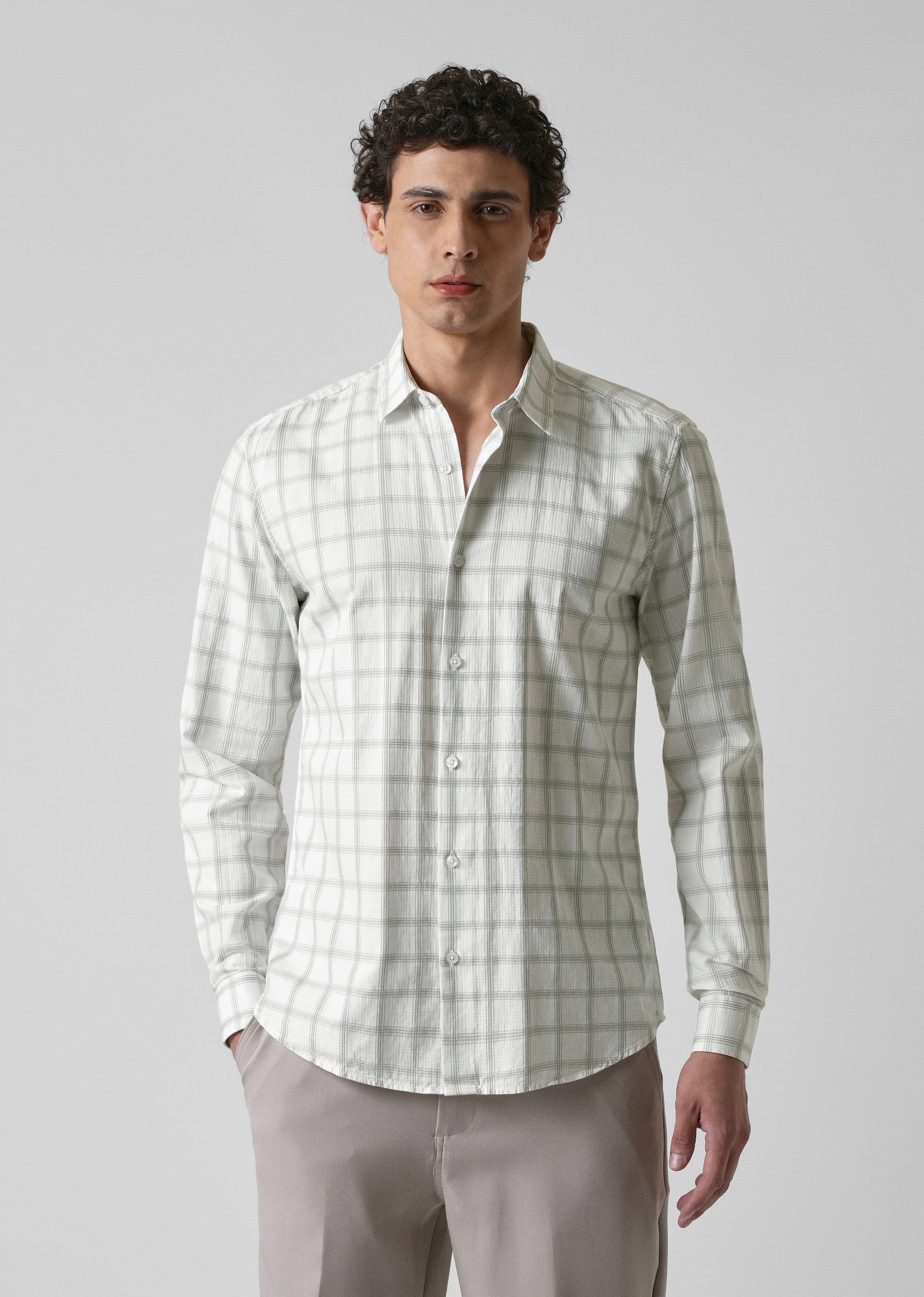 White Cotton Check Shirt - Image 3