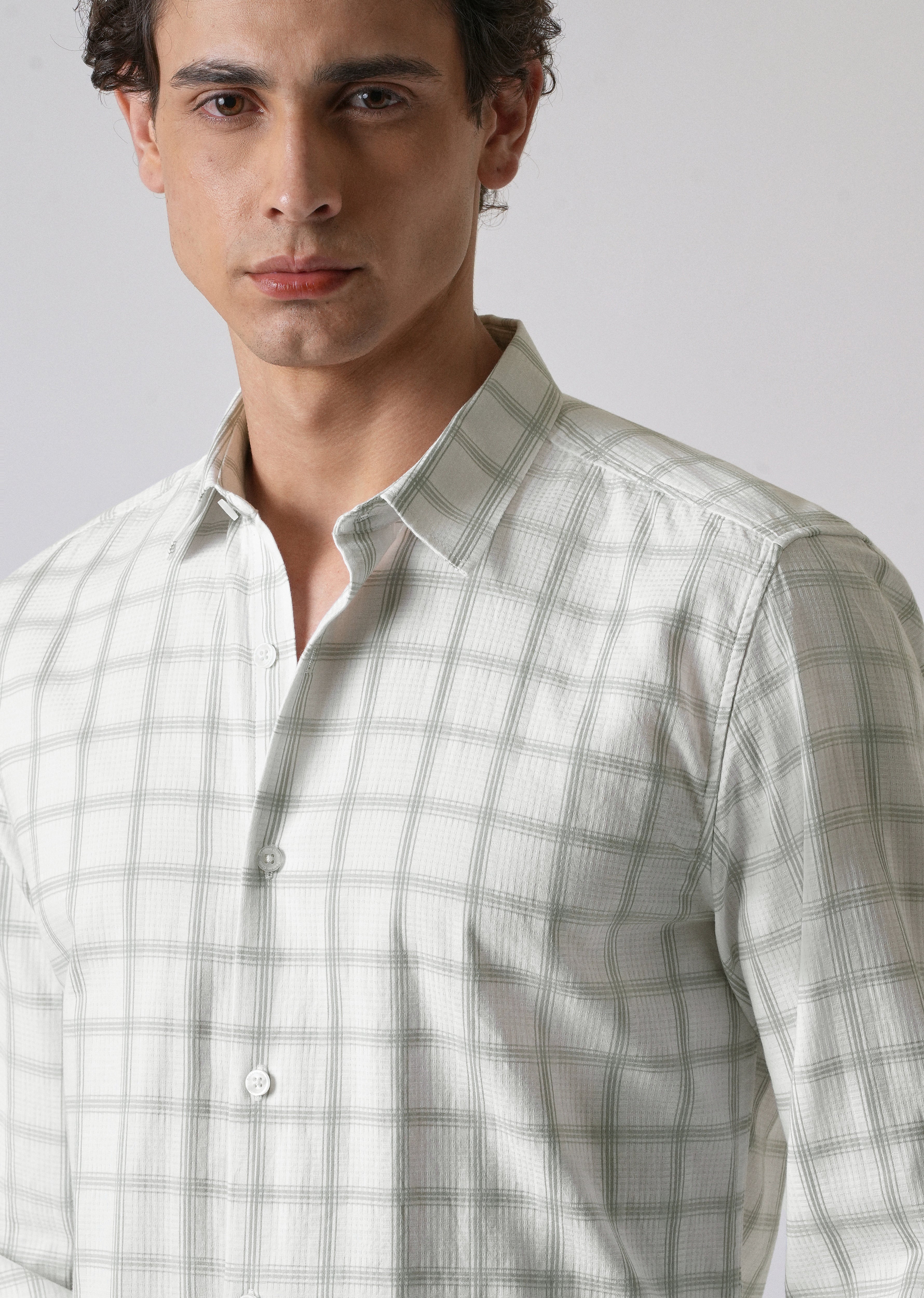 White Cotton Check Shirt - Image 5