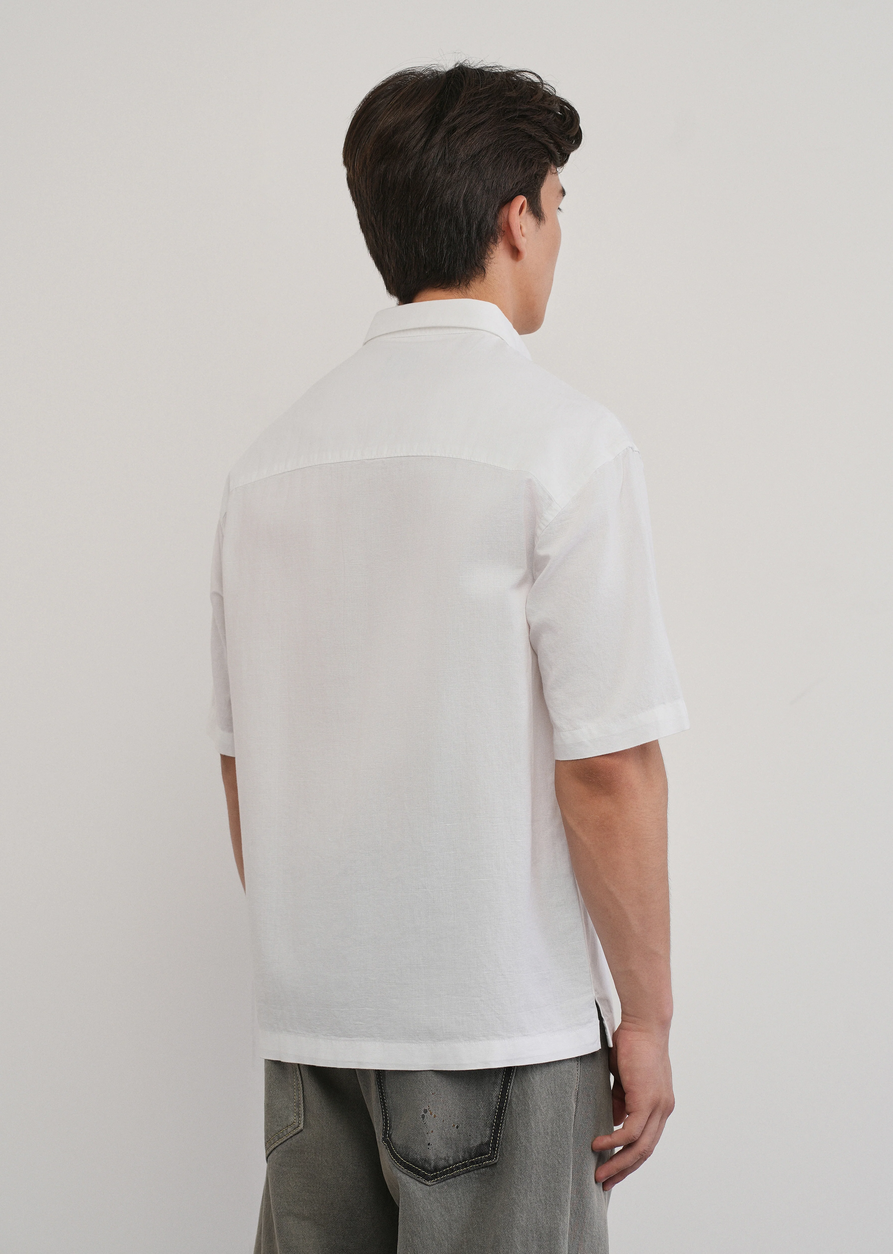 White Cotton Linen Half Sleeve Shirt - Image 2