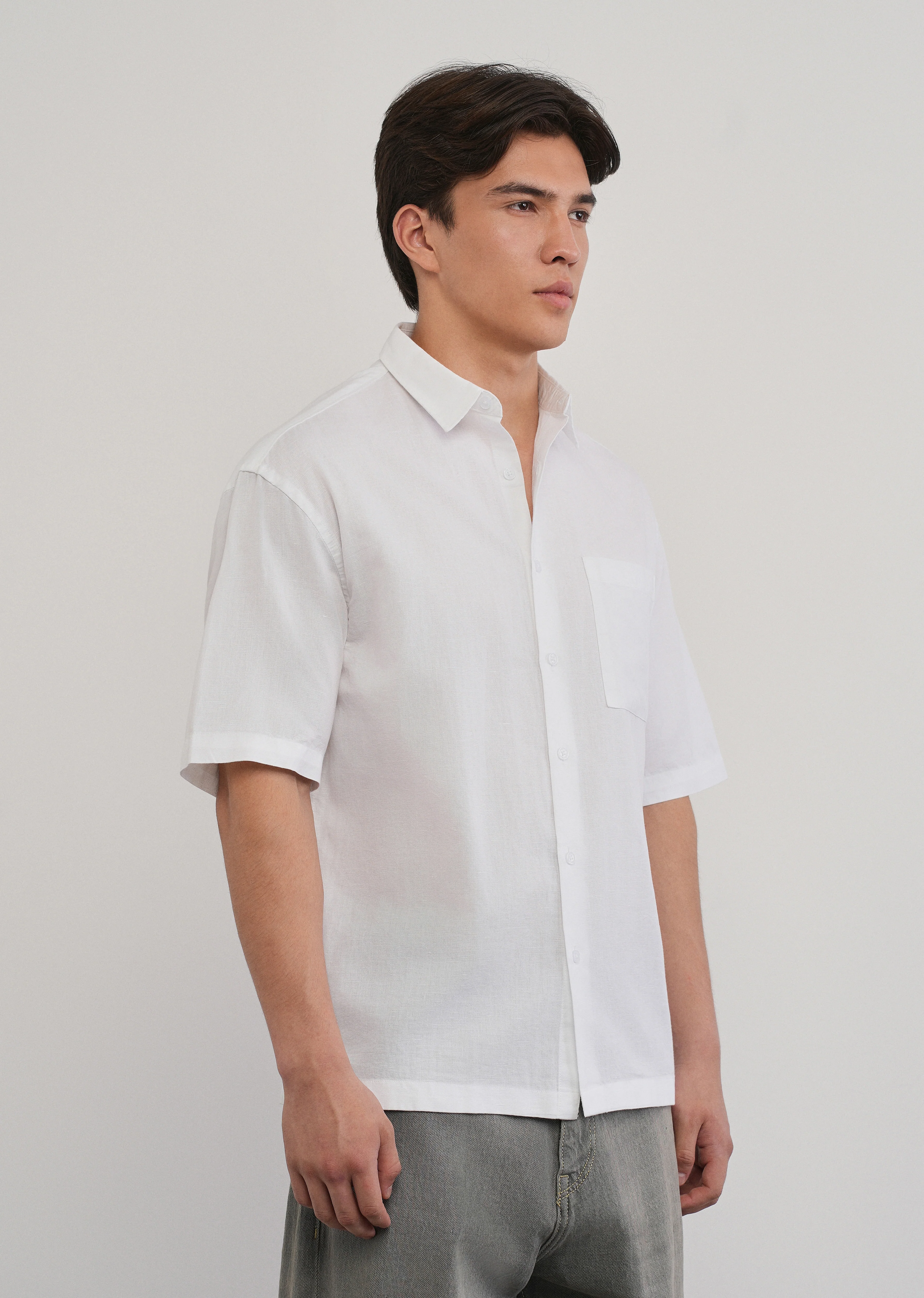 White Cotton Linen Half Sleeve Shirt - Image 4