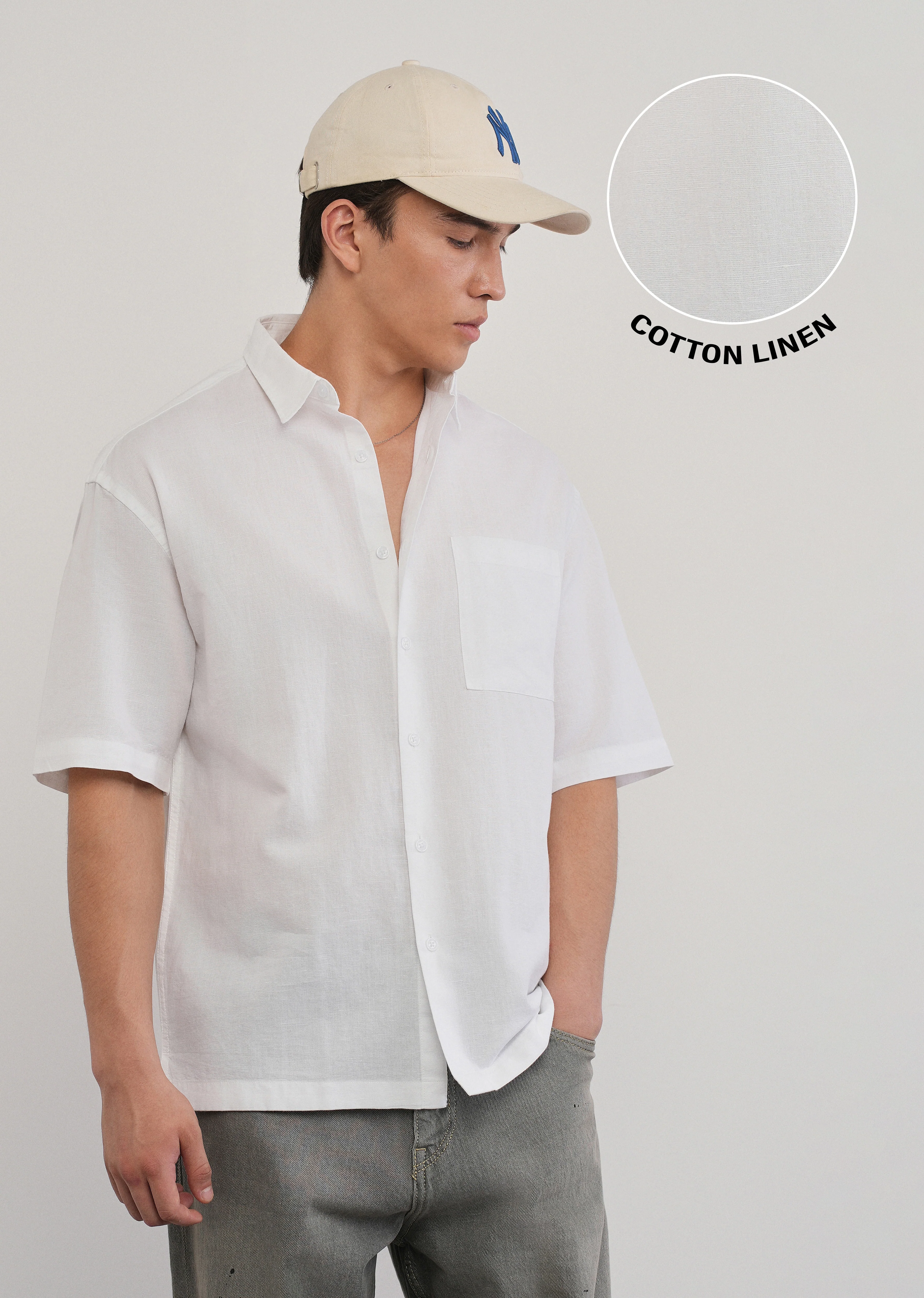 White Cotton Linen Half Sleeve Shirt - Image 7