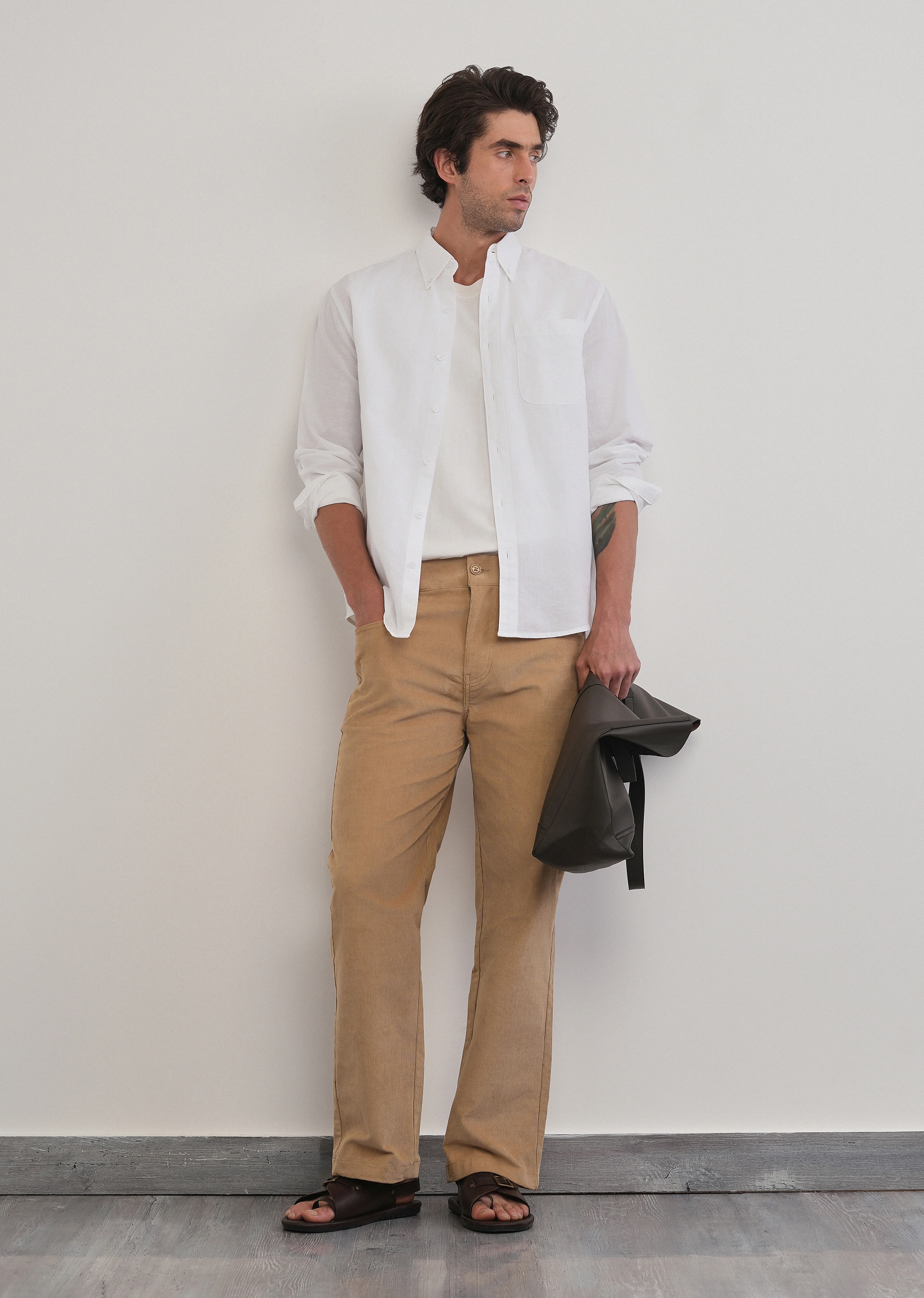White Cotton Linen Plain Shirt - Image 6