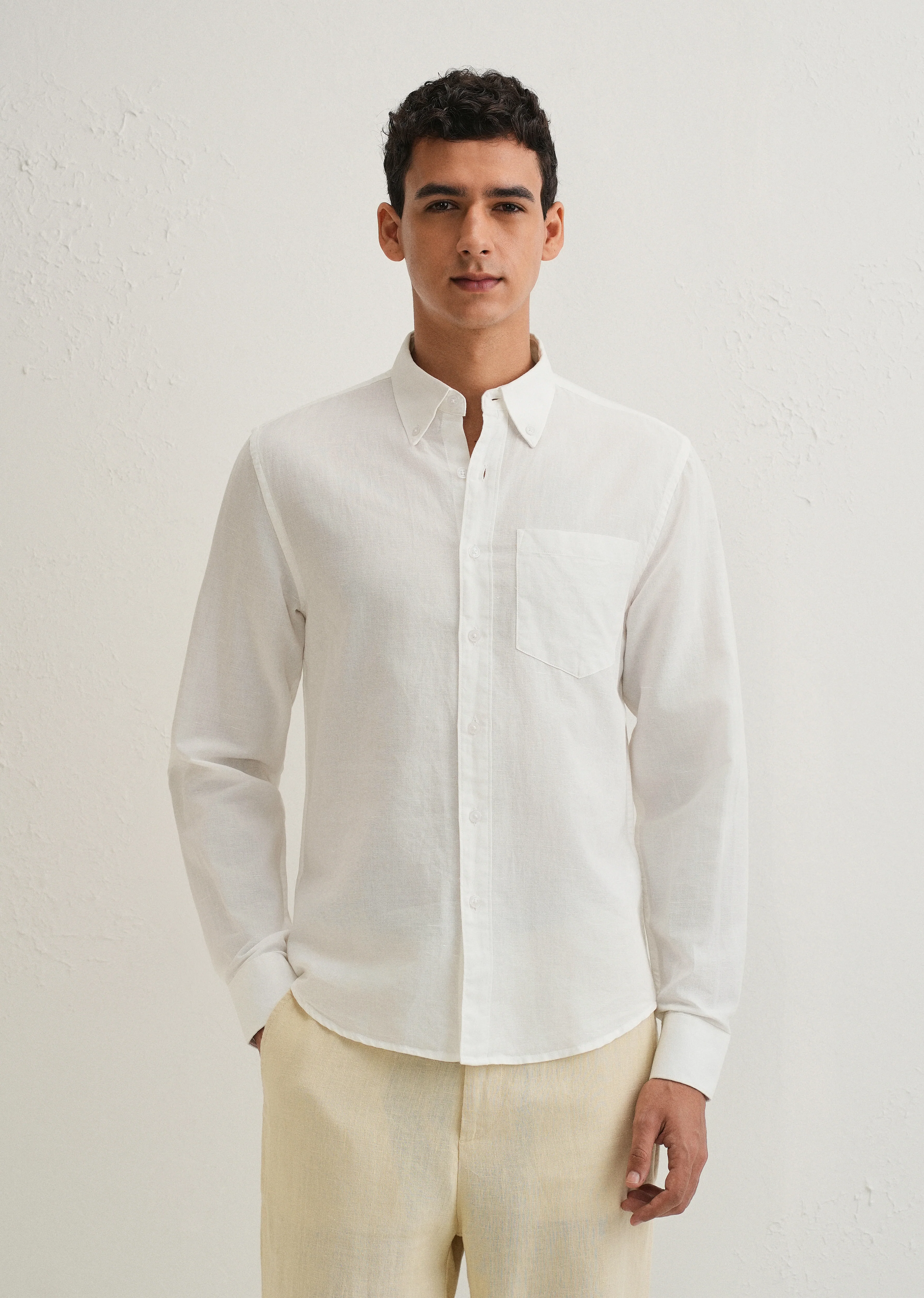 White Cotton Linen Shirt - Image 3