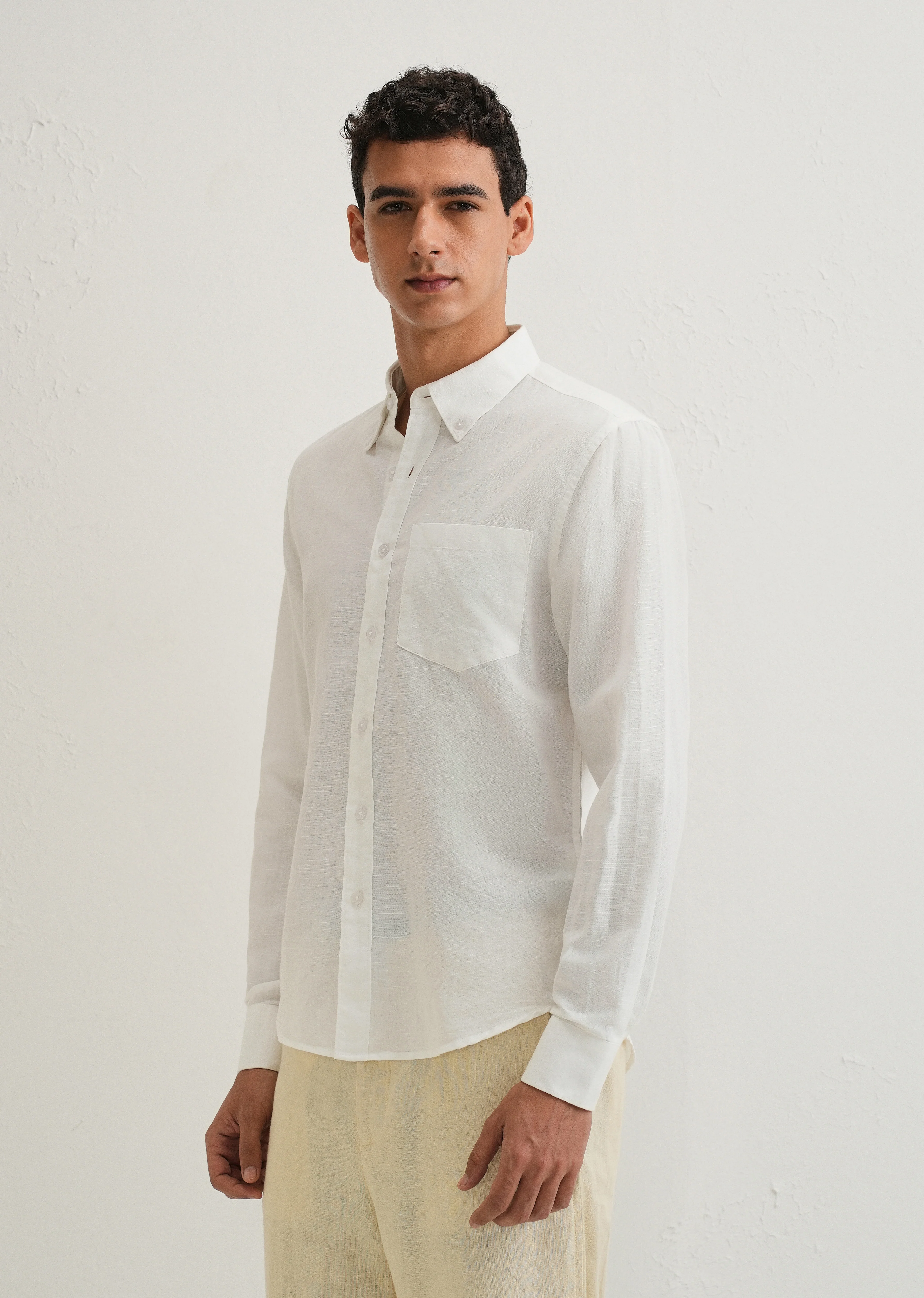 White Cotton Linen Shirt - Image 4