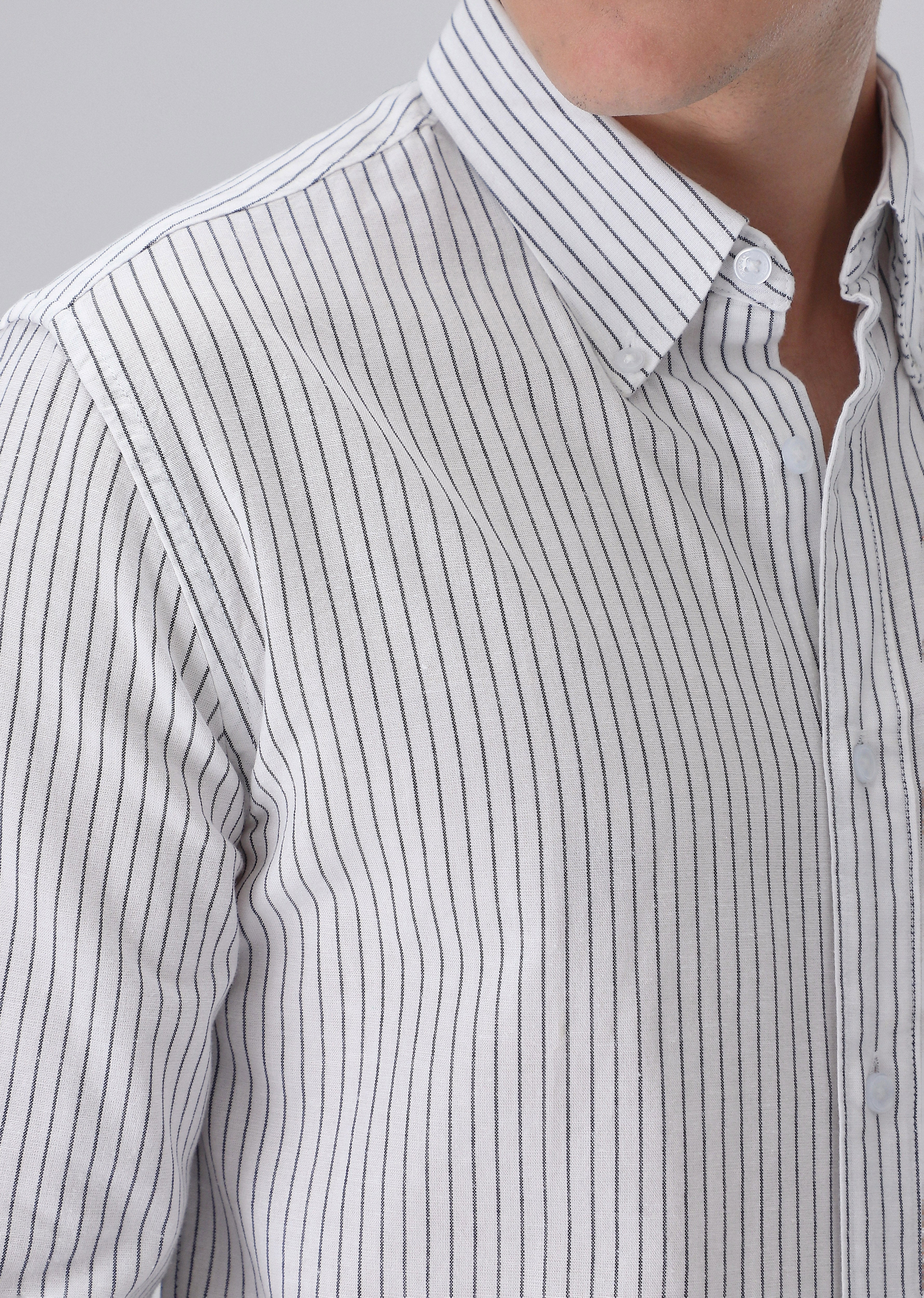 White Cotton Pin Stripe Shirt - Image 2