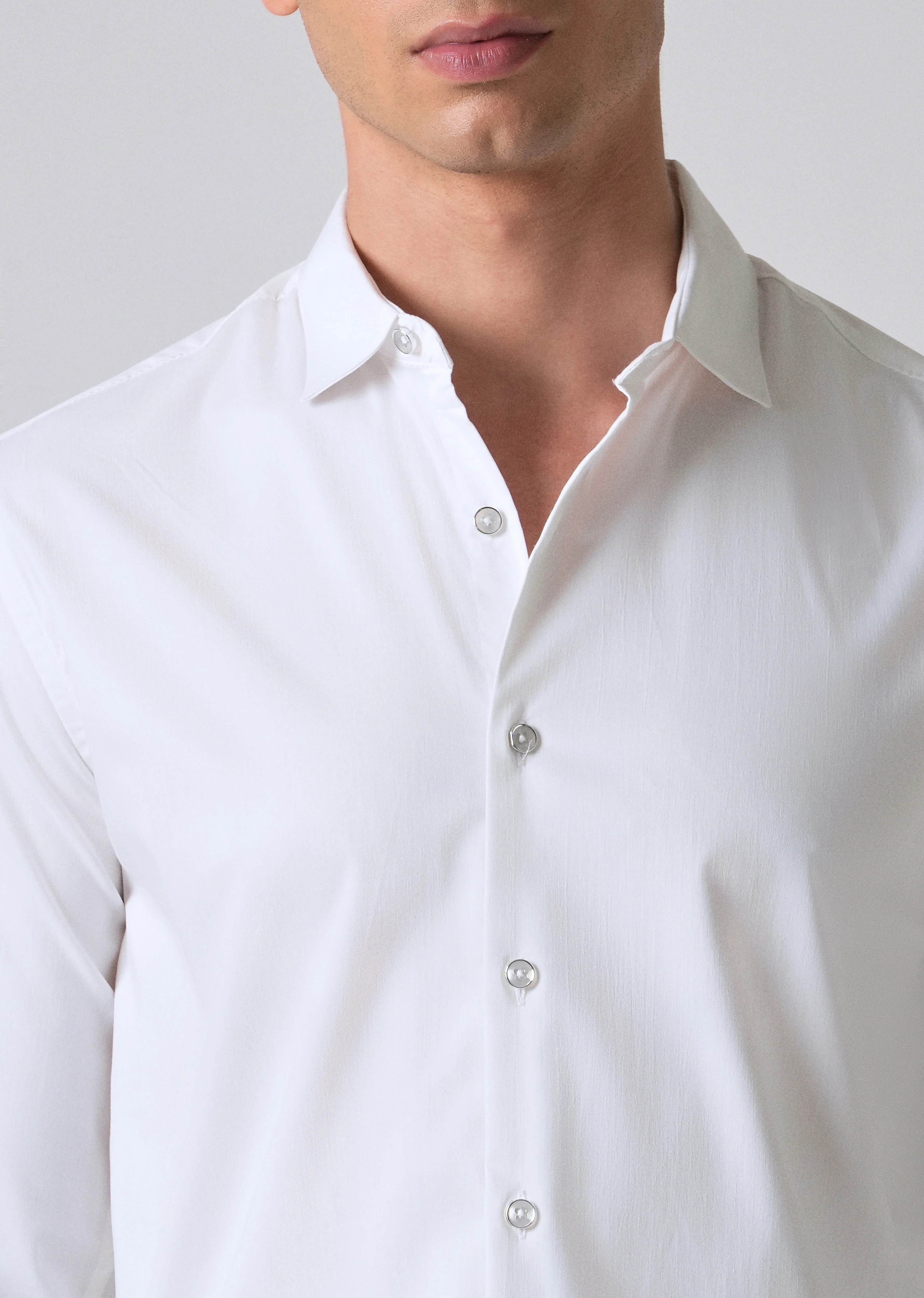 White Cotton Stretch Plain Shirt - Image 5