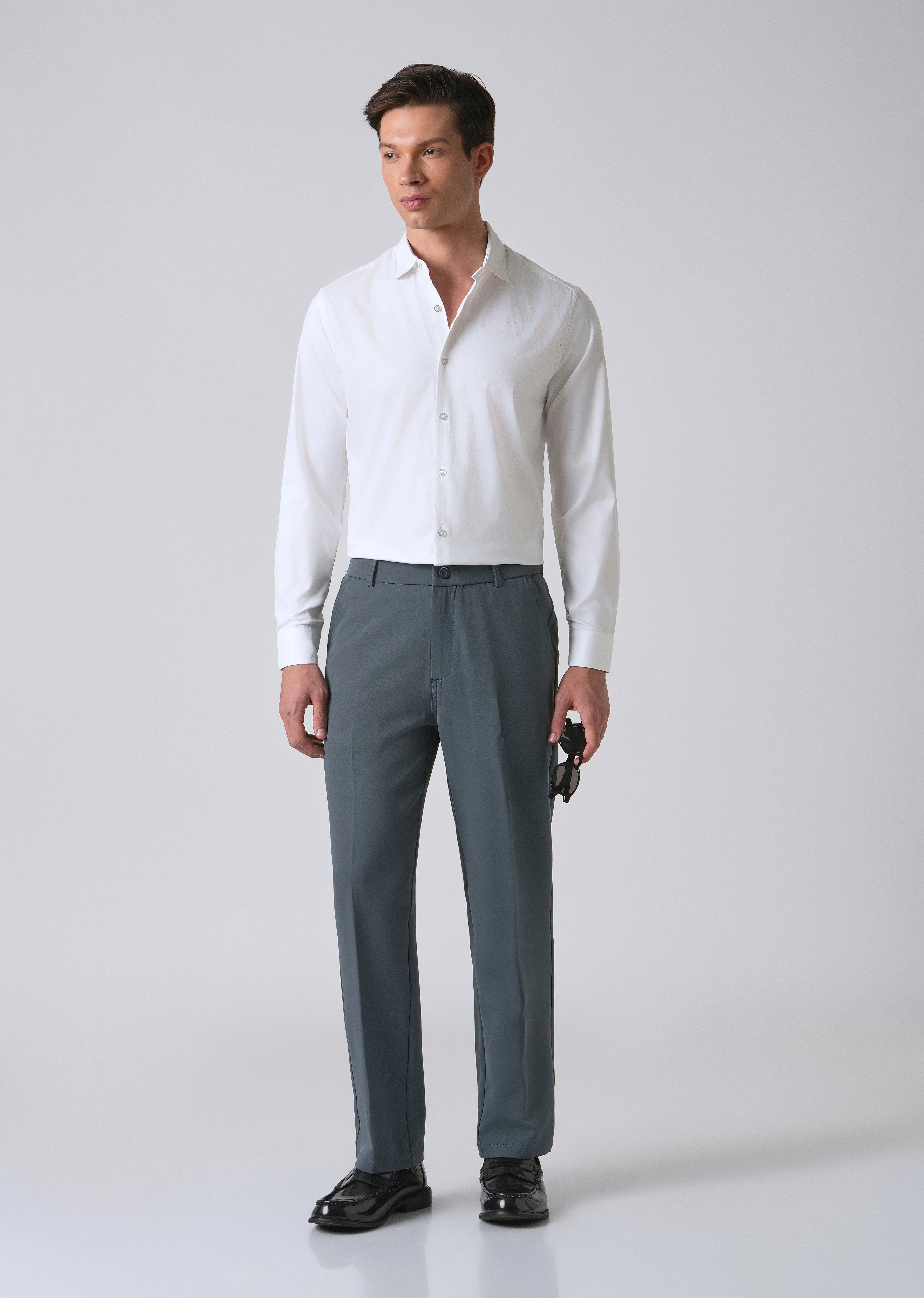 White Cotton Stretch Plain Shirt - Image 6