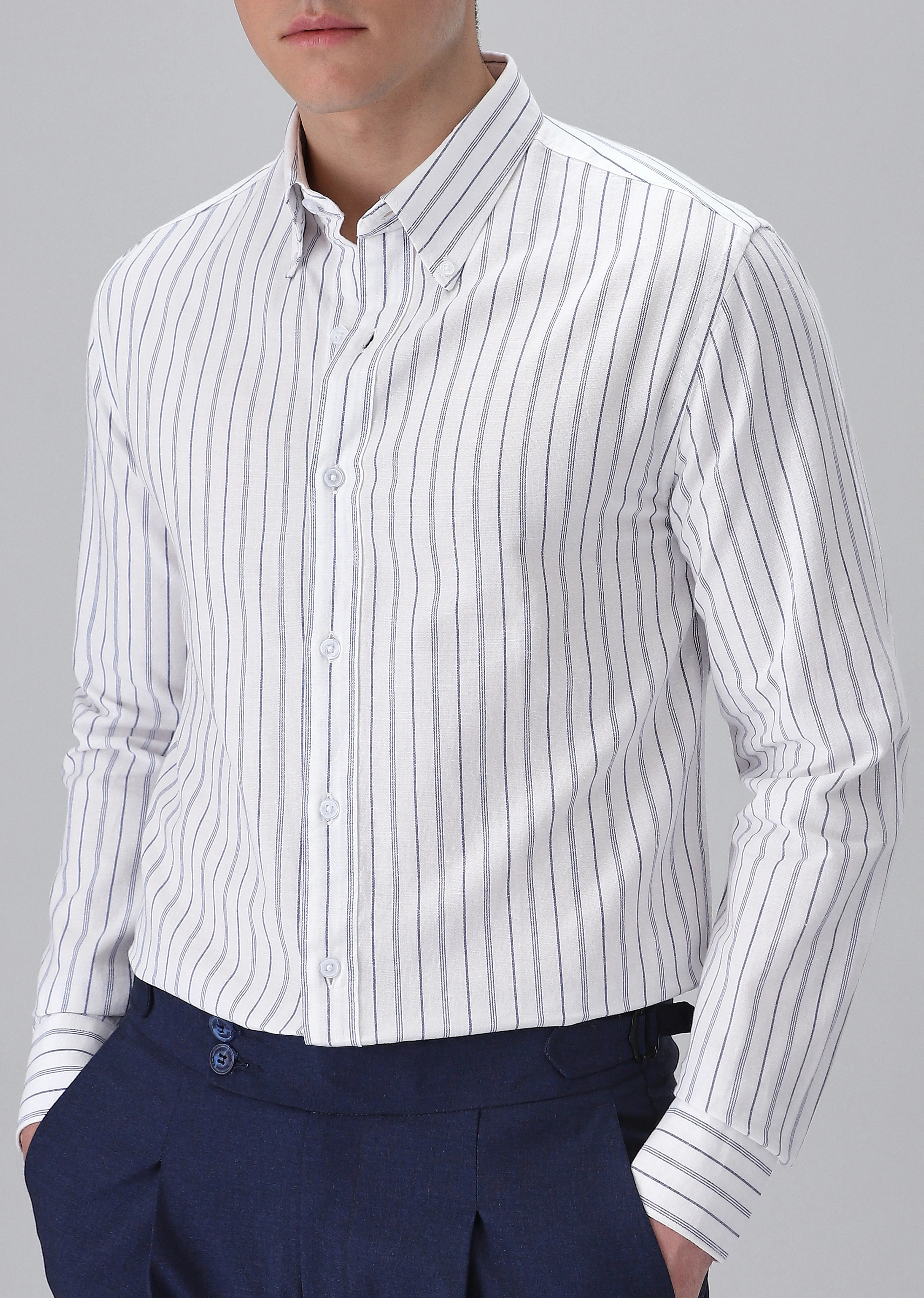 White Cotton Stripe Shirt - Image 7