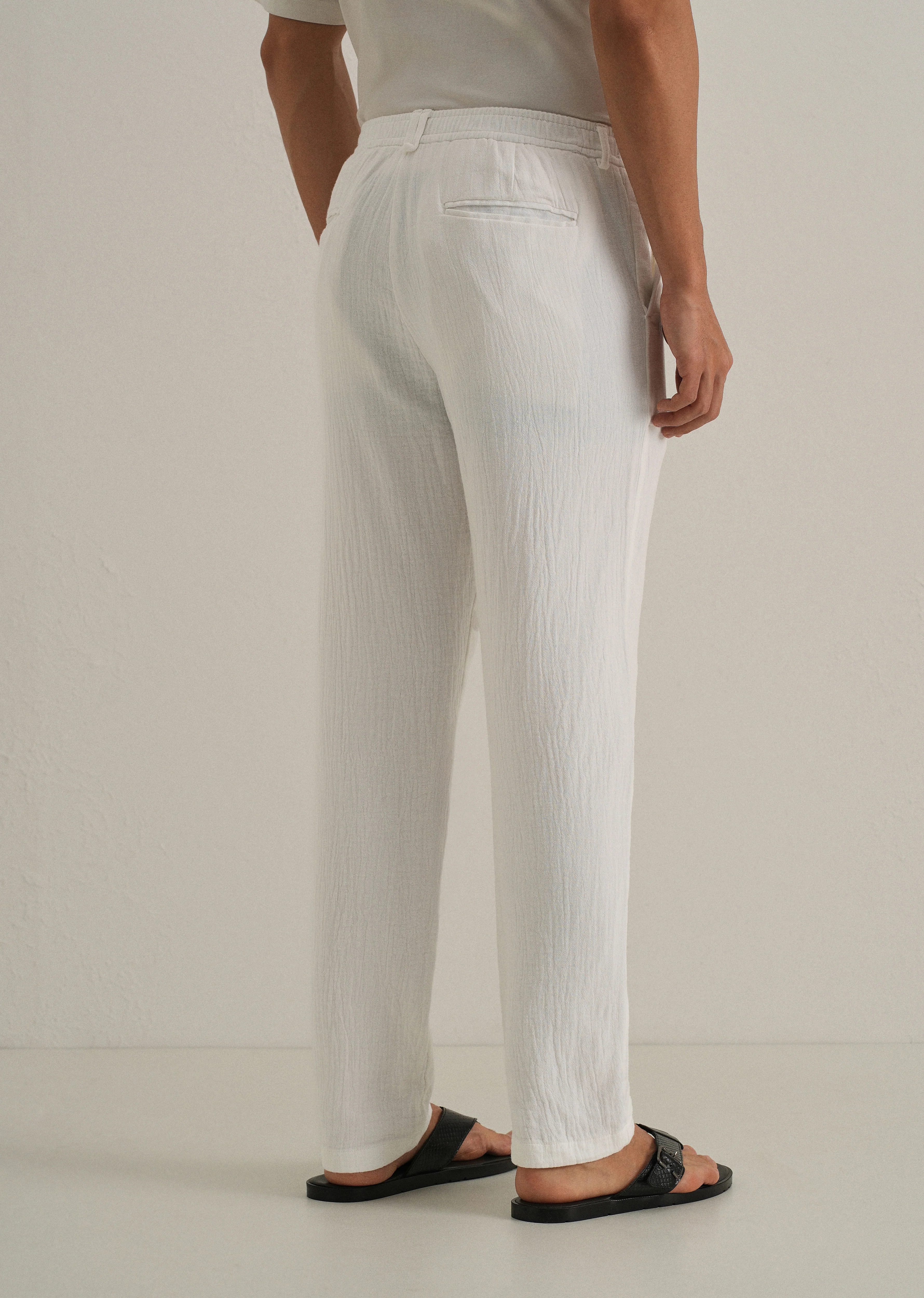 White Crinkled Cotton Trouser - Image 2