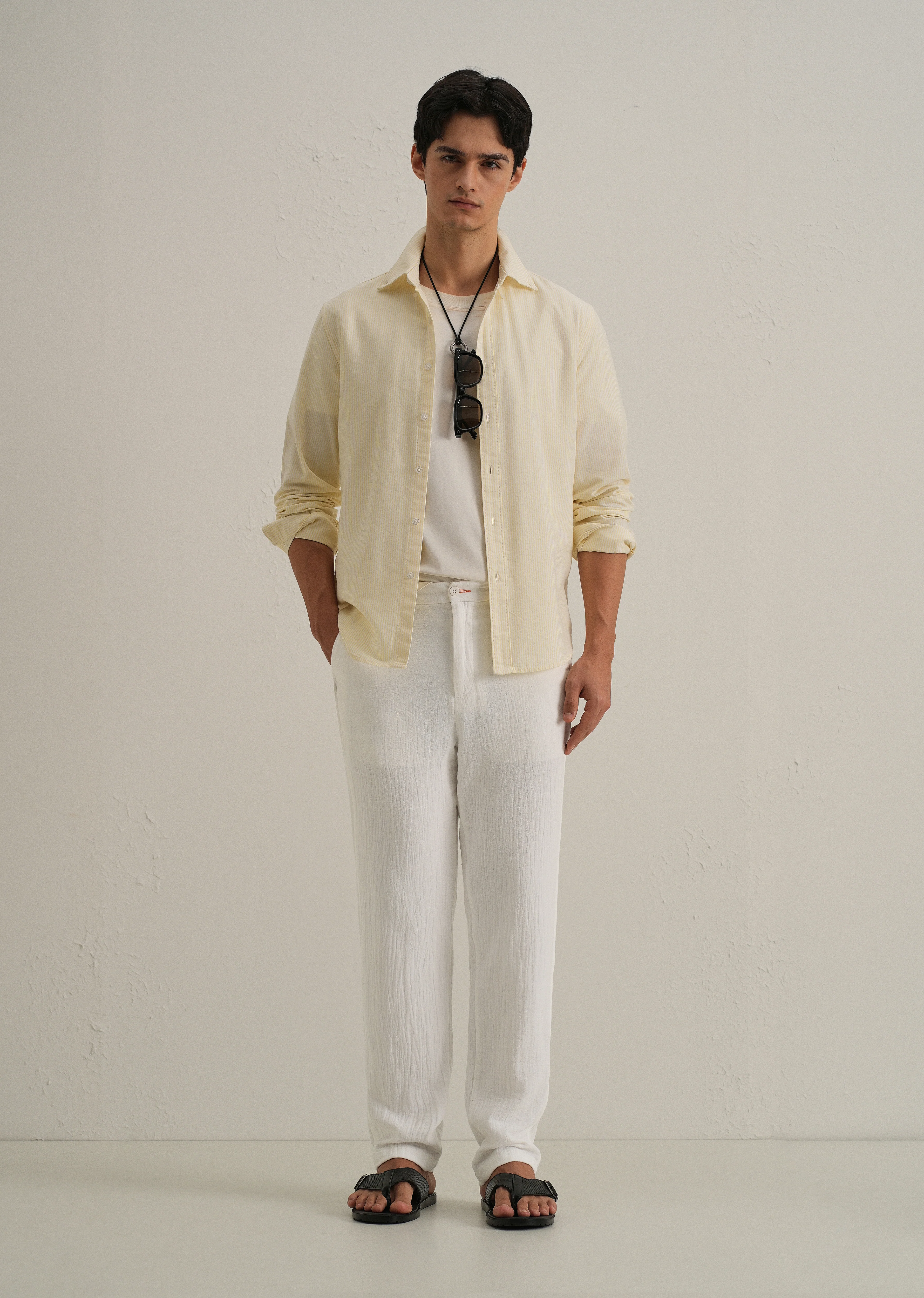 White Crinkled Cotton Trouser - Image 6