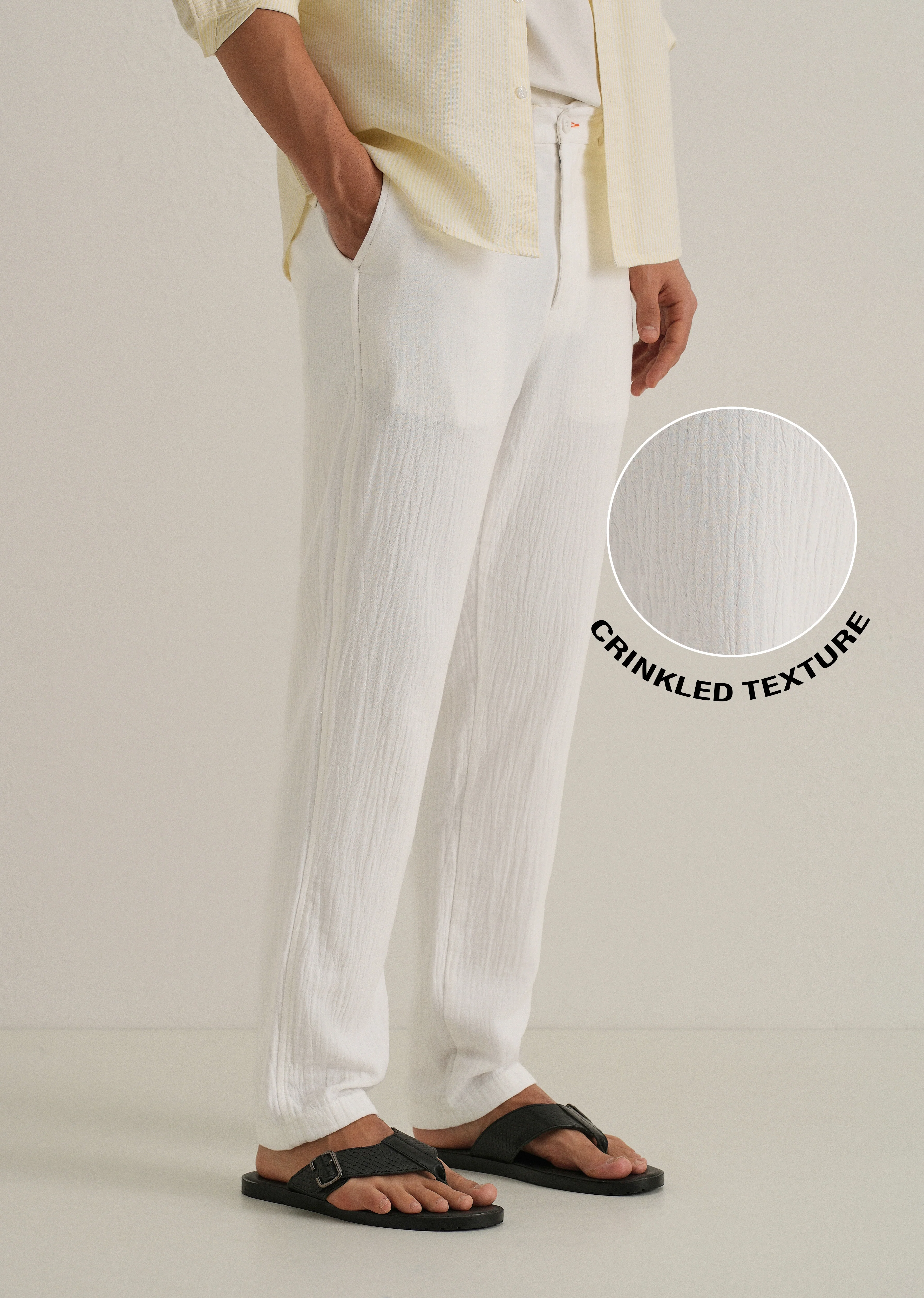White Crinkled Cotton Trouser - Image 7