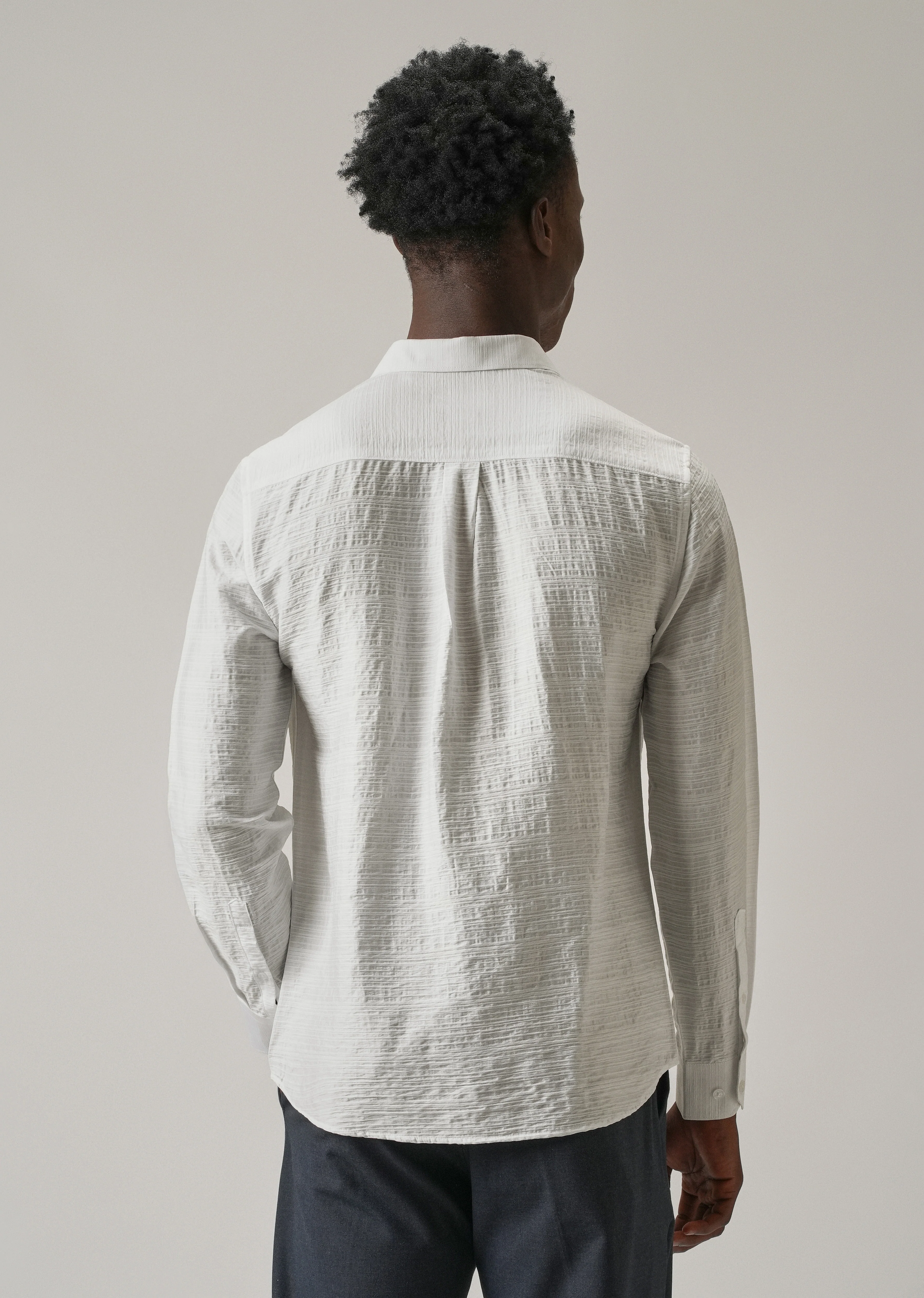 White Crushed Self Stripe Shirt - Image 2