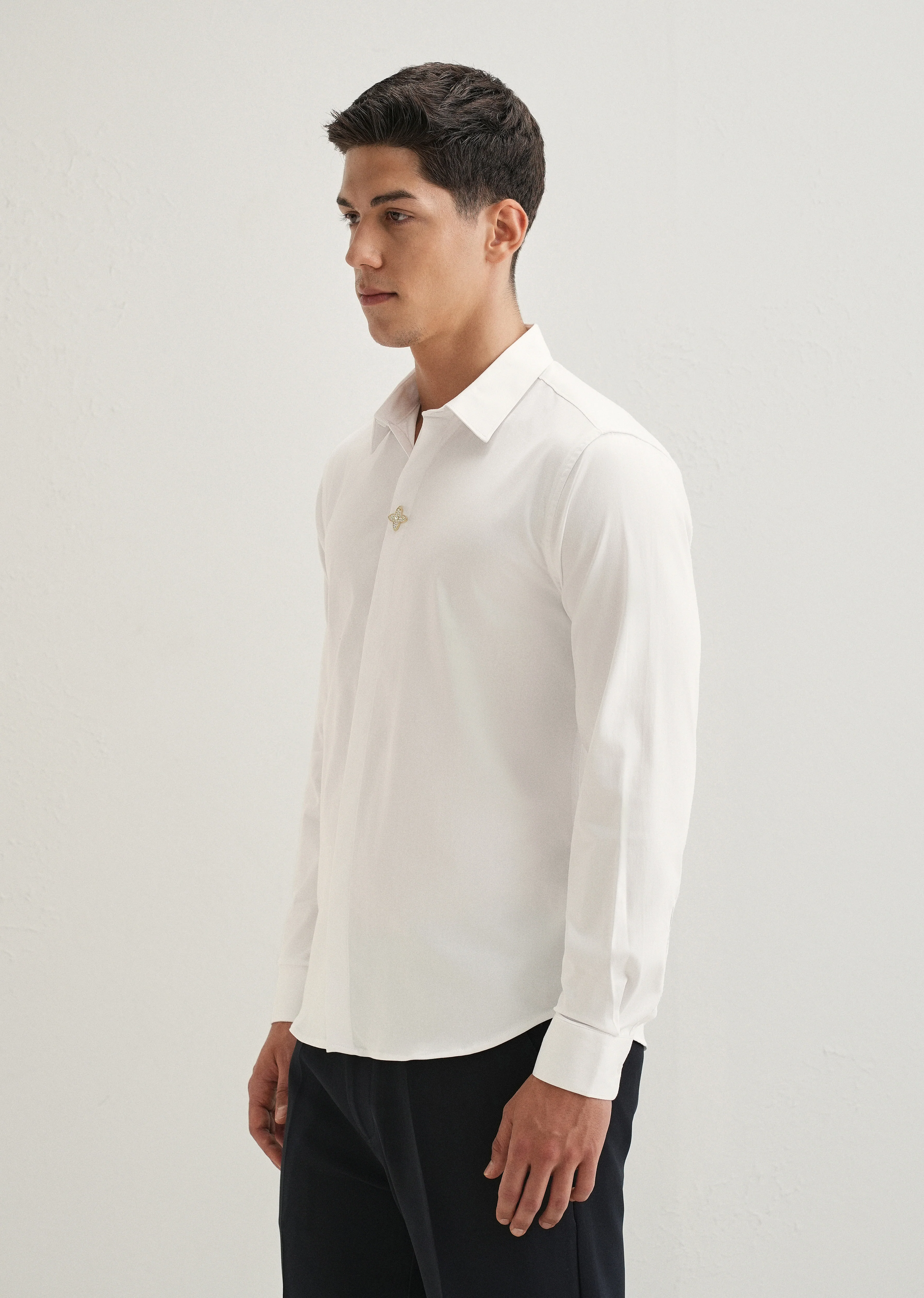 White Crystal Flower Designer Shirt - Image 5