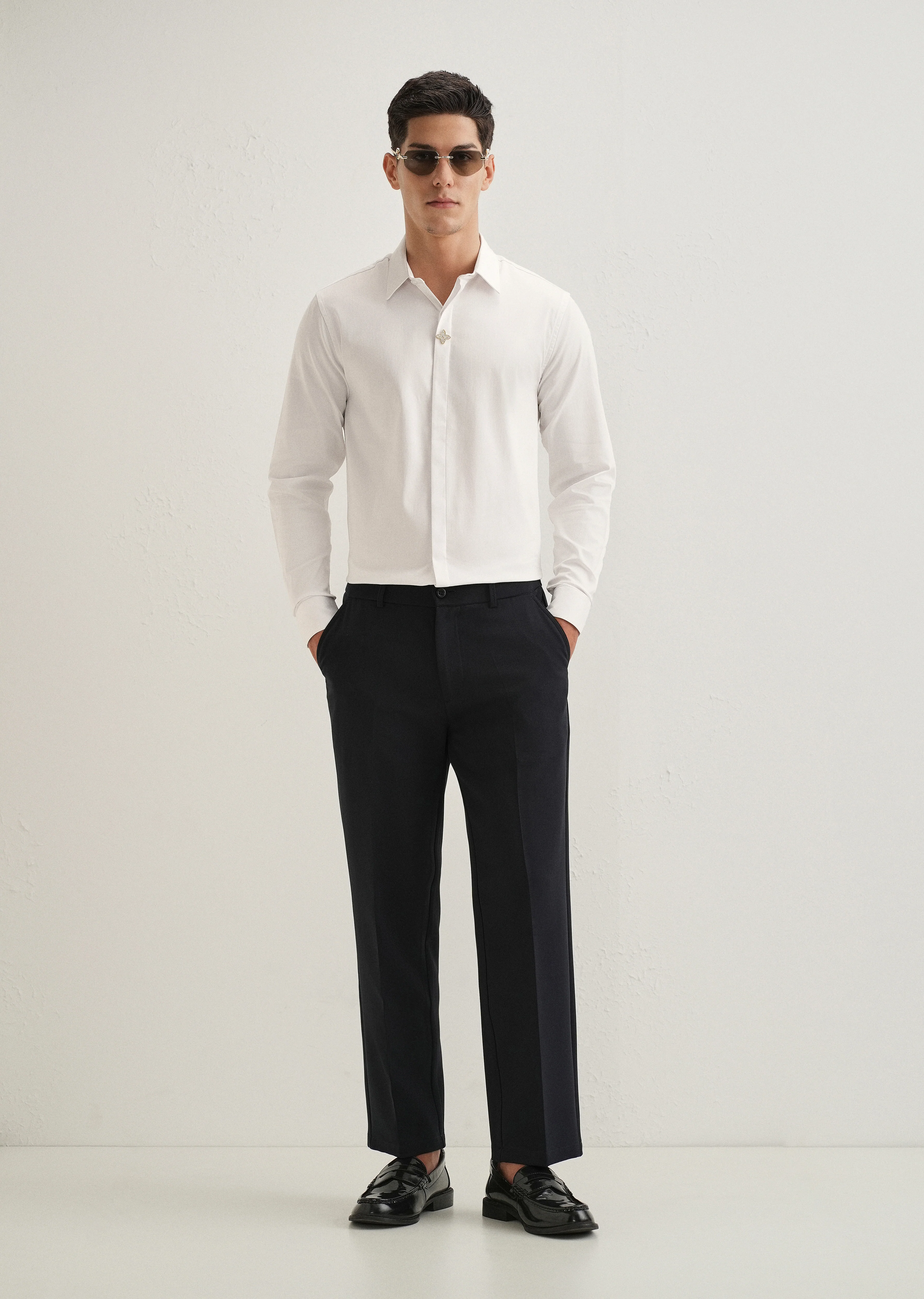 White Crystal Flower Designer Shirt - Image 6