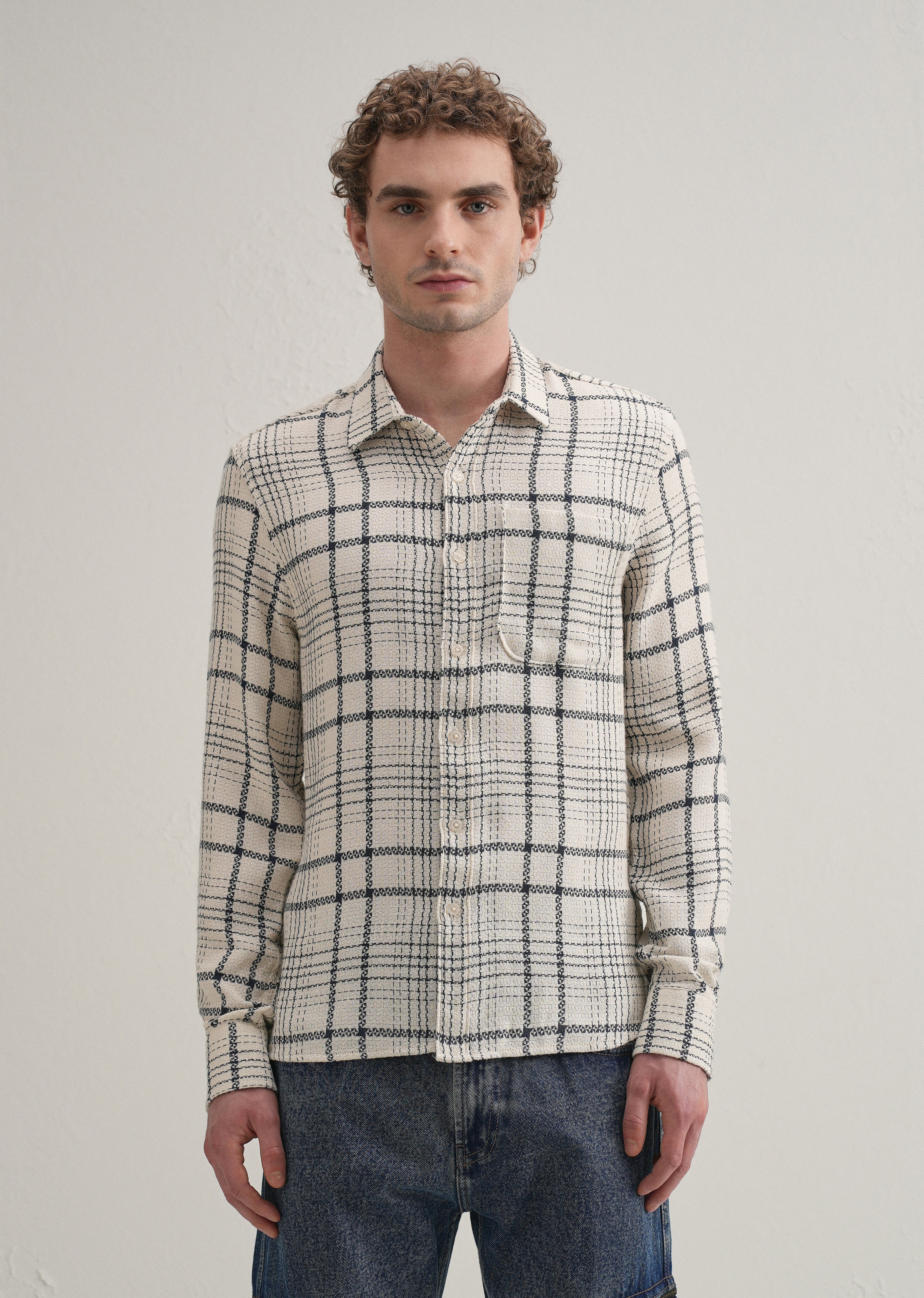 White Dobby Check Shirt - Image 4