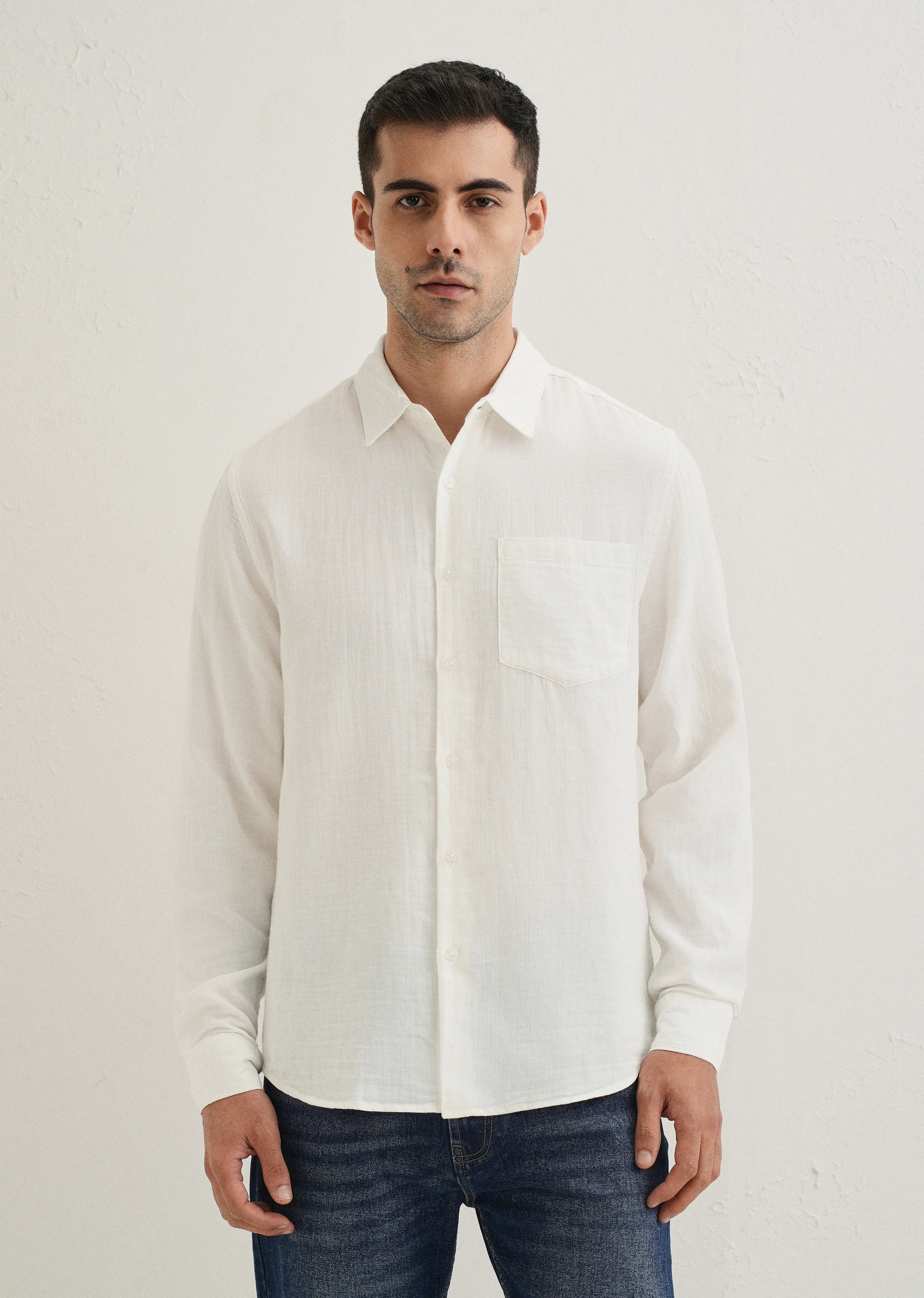 White Double Cloth Cotton Shirt - Image 3
